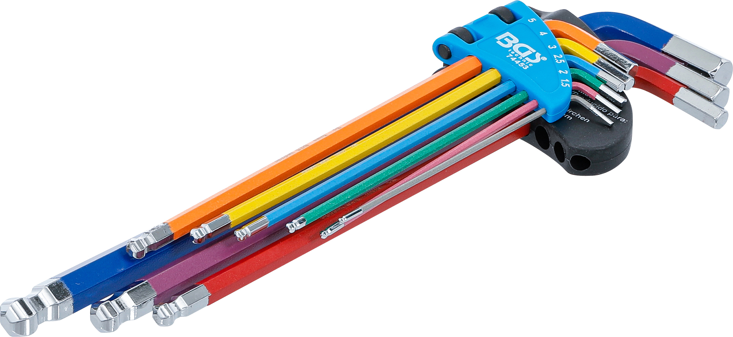 BGS Winkelschlüssel-Satz | Multicolour | extra lang | Innensechskant, Innensechskant mit Kugelkopf 1,5 - 10 mm | 9-tlg.