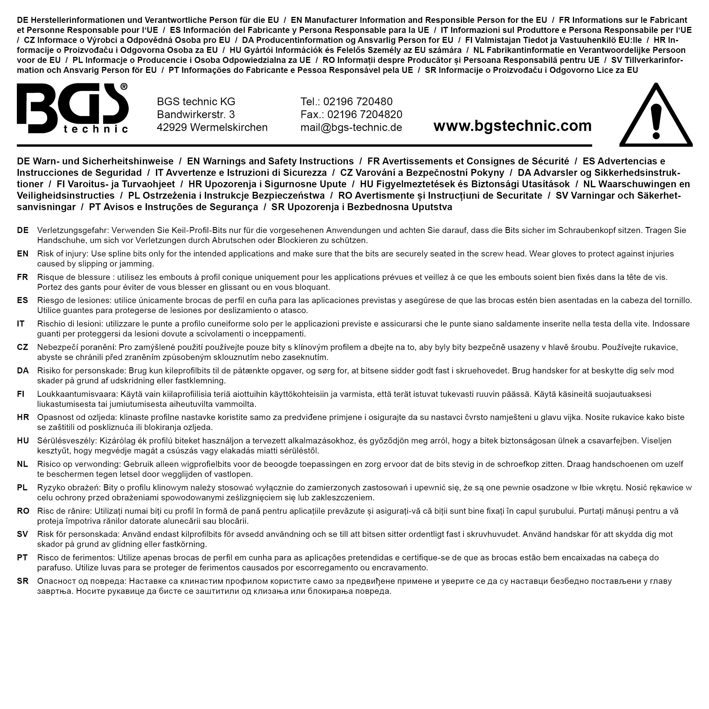 BGS Kraft-Bit-Einsatz | Länge 75 mm | Antrieb Innenvierkant 12,5 mm (1/2") | Keil-Profil (für RIBE) M12