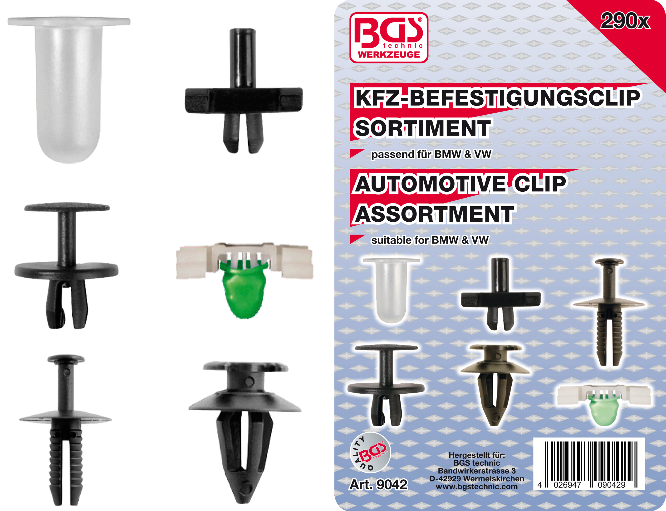 BGS Kfz-Befestigungsclip-Sortiment für BMW, VW | 290-tlg.