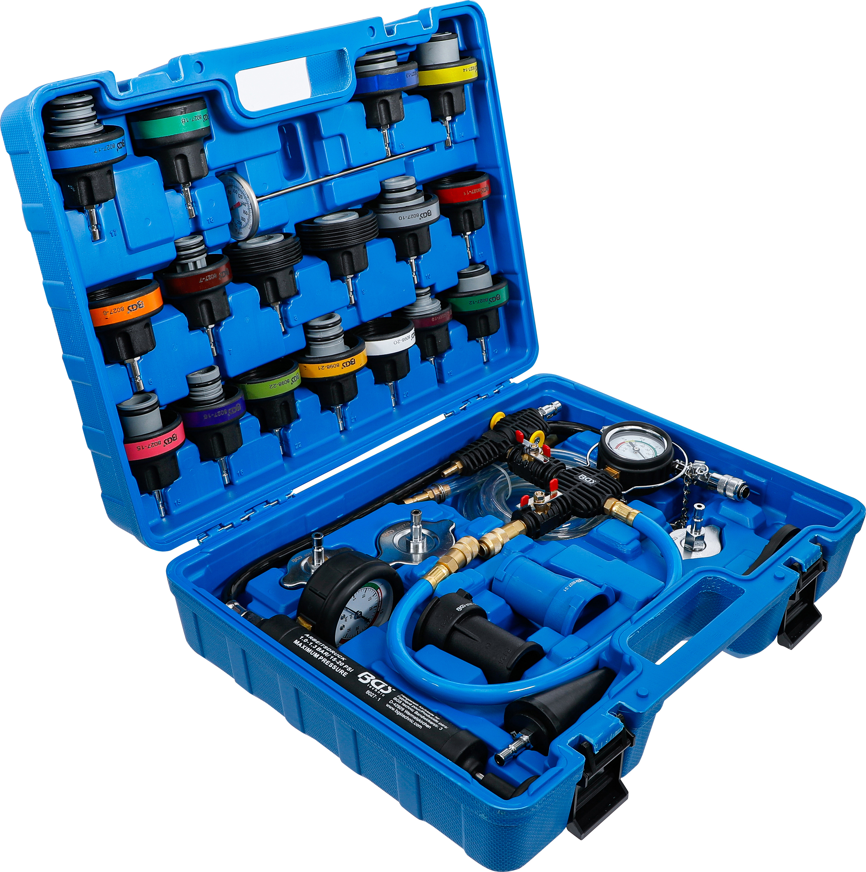 BGS Kühlsystem-Abdrück-Satz | inkl. Befüllsystem | 28-tlg.