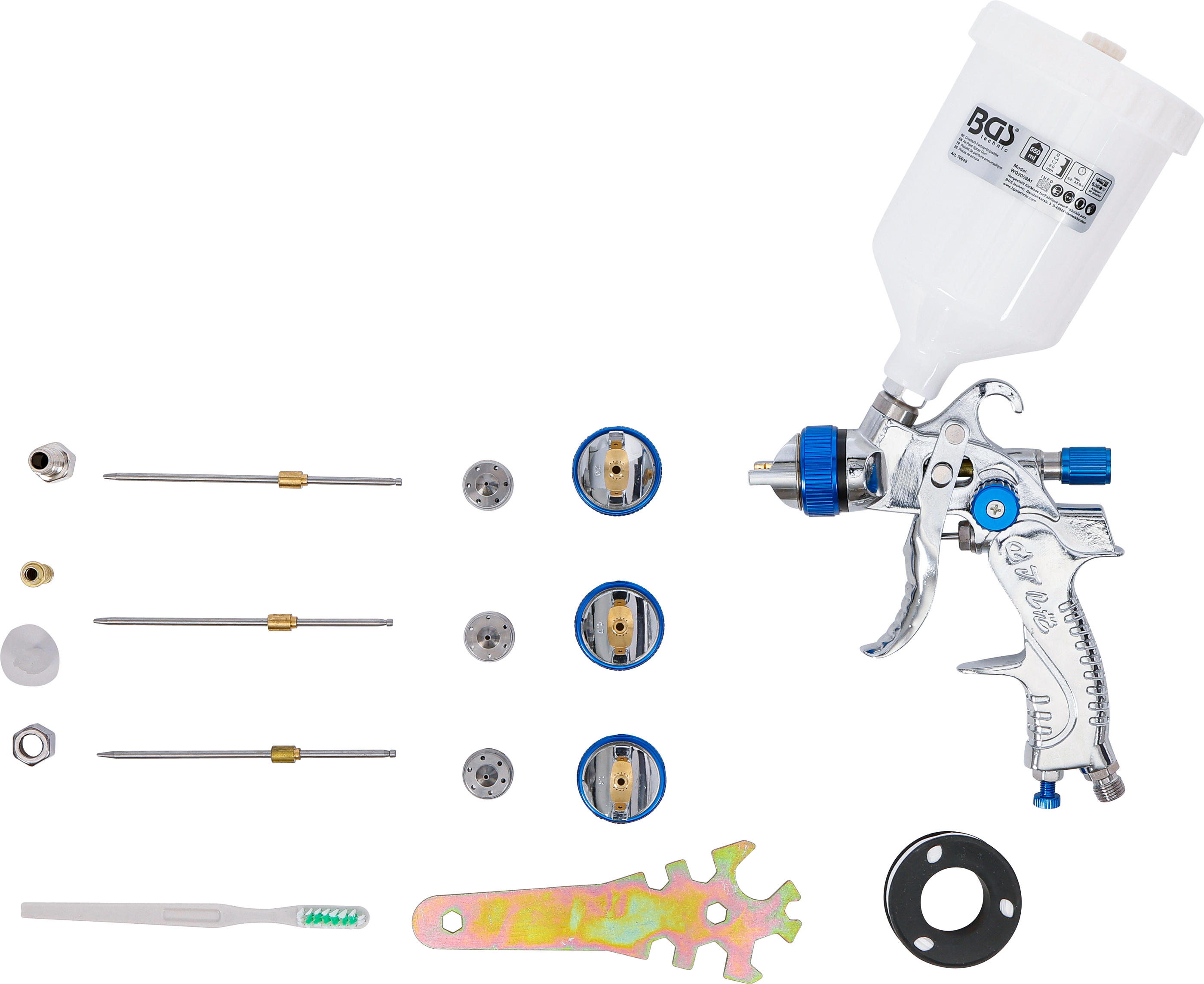 BGS Druckluft-Farbsprühpistole | mit 3 Sprühdüsen | 1,4 - 1,7 - 2,0 mm