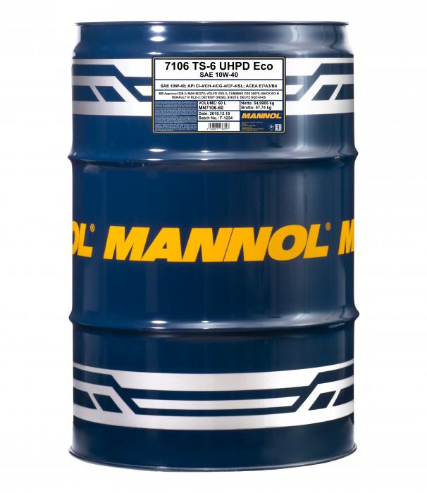 10W-40 Mannol 7106 TS-6 UHPD Eco LKW Motoröl 60 Liter