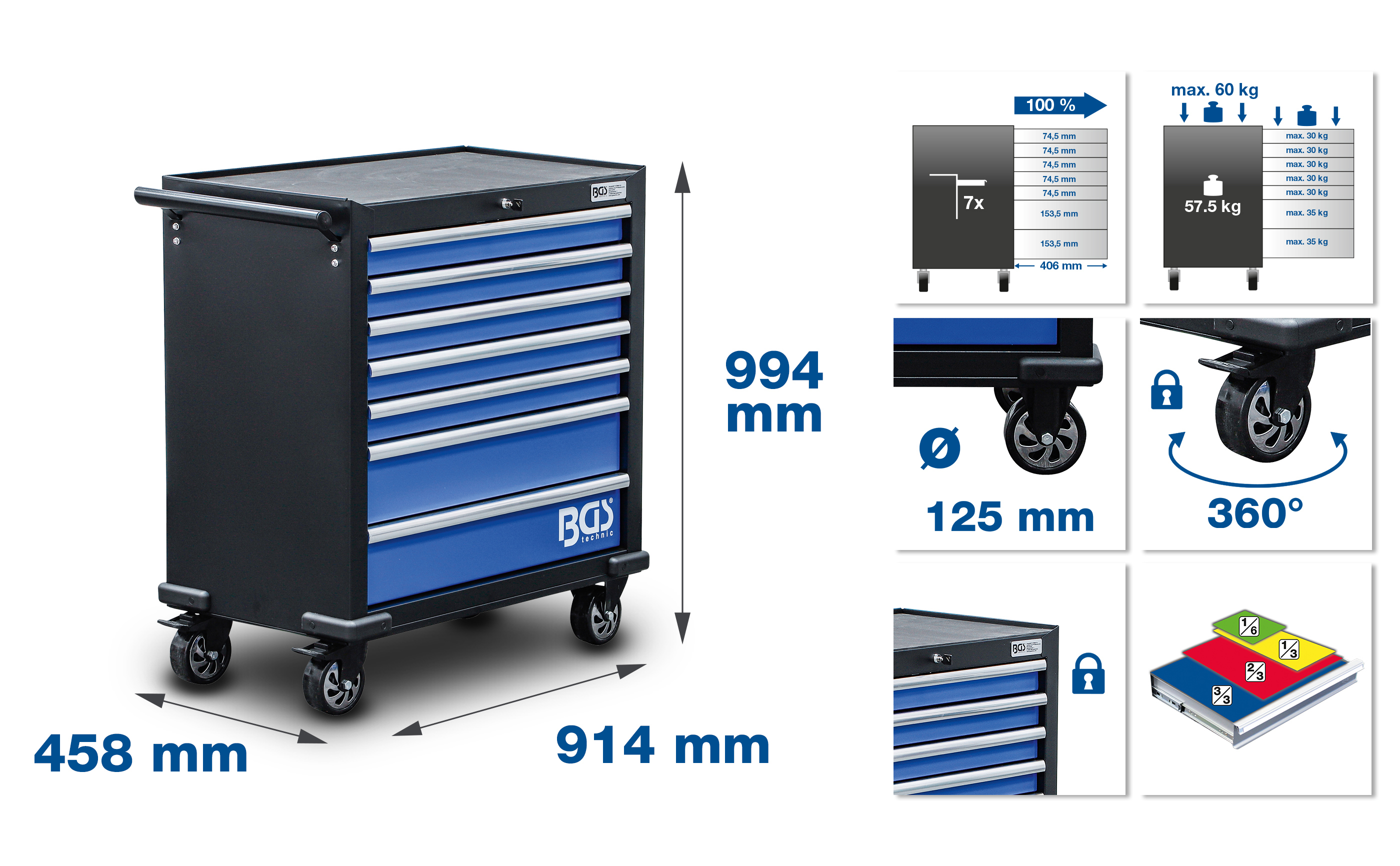 BGS Werkstattwagen XL | 7 Schubladen | mit 301 Werkzeugen