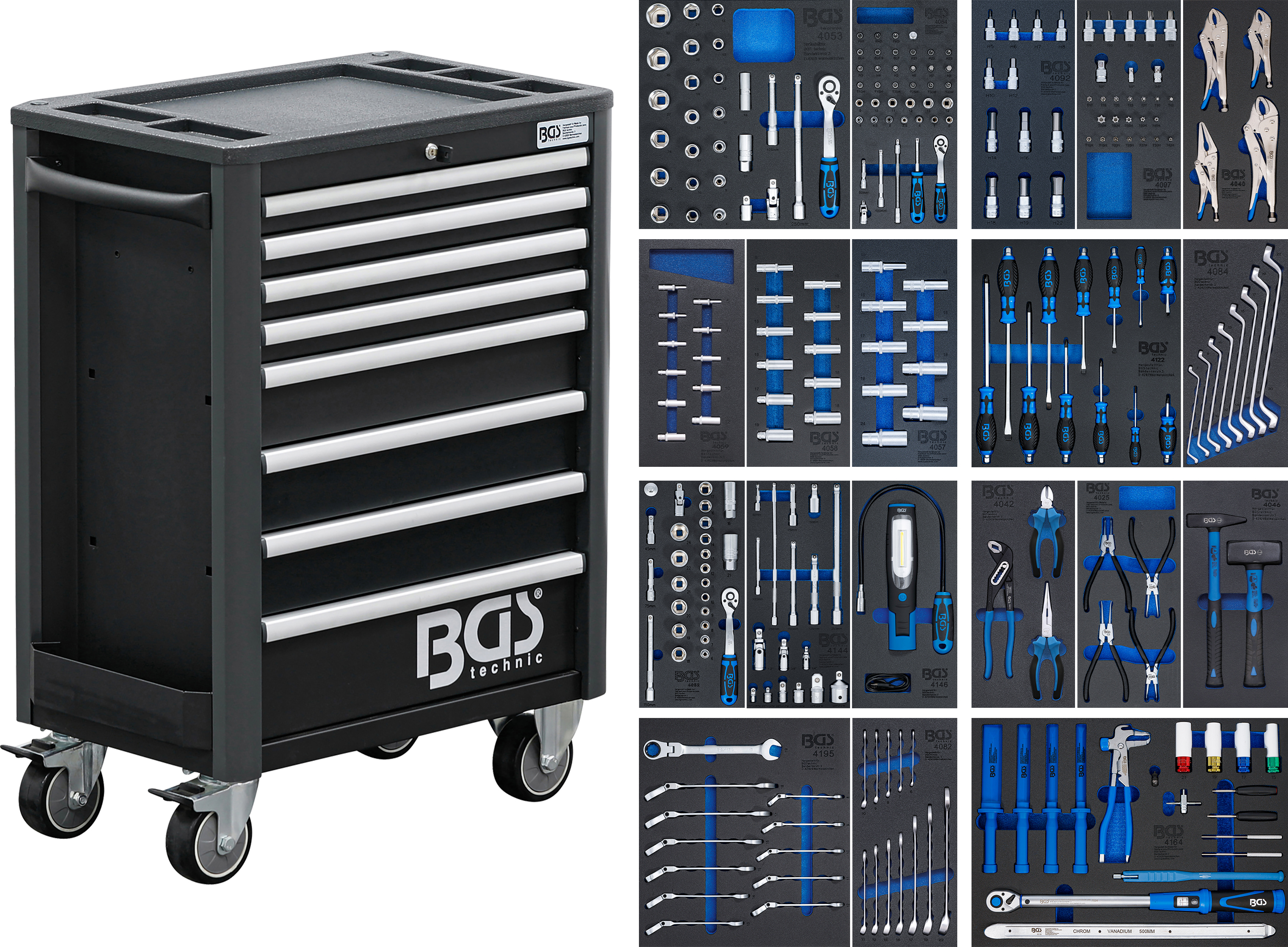 BGS Werkstattwagen Profi Exclusive | 8 Schubladen | mit 259 Werkzeugen