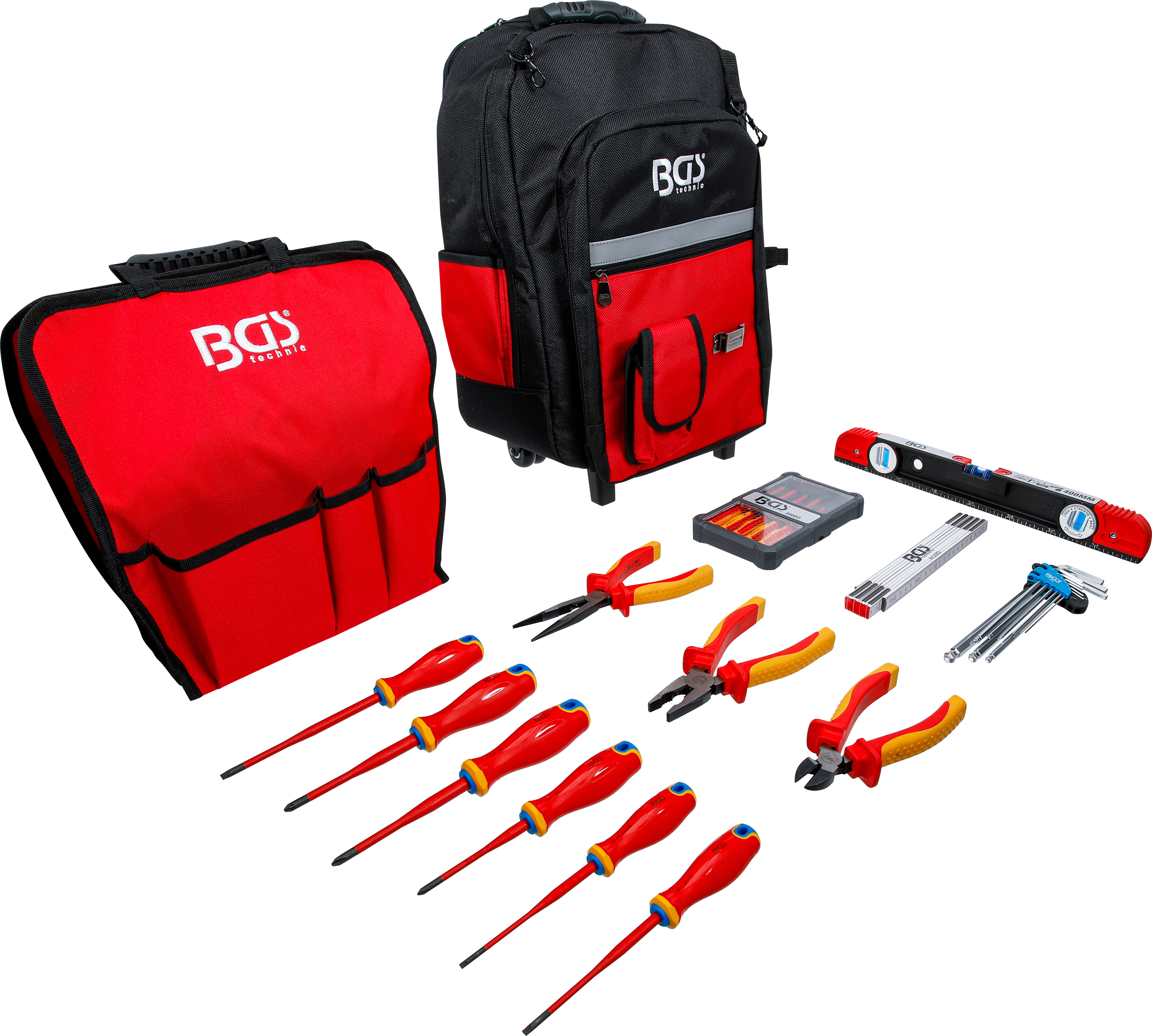 BGS VDE-Werkzeugrucksack | mit Teleskopgriff, fahrbar | 27-tlg.