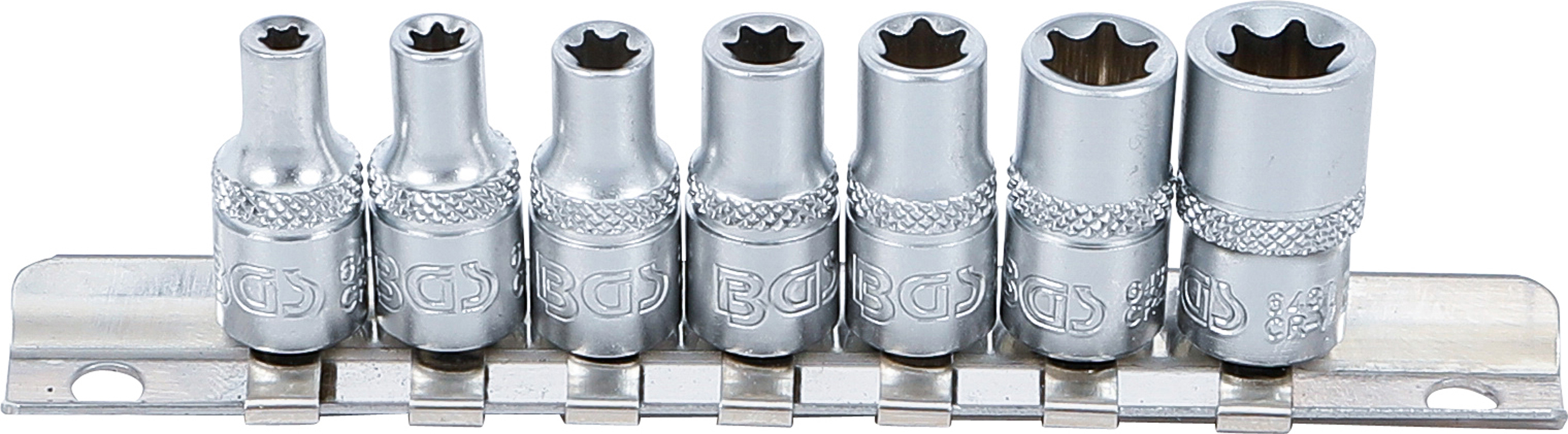 BGS Steckschlüssel-Einsatz-Satz E-Profil | Antrieb Innenvierkant 6,3 mm (1/4") | SW E4 - E11 | 7-tlg.