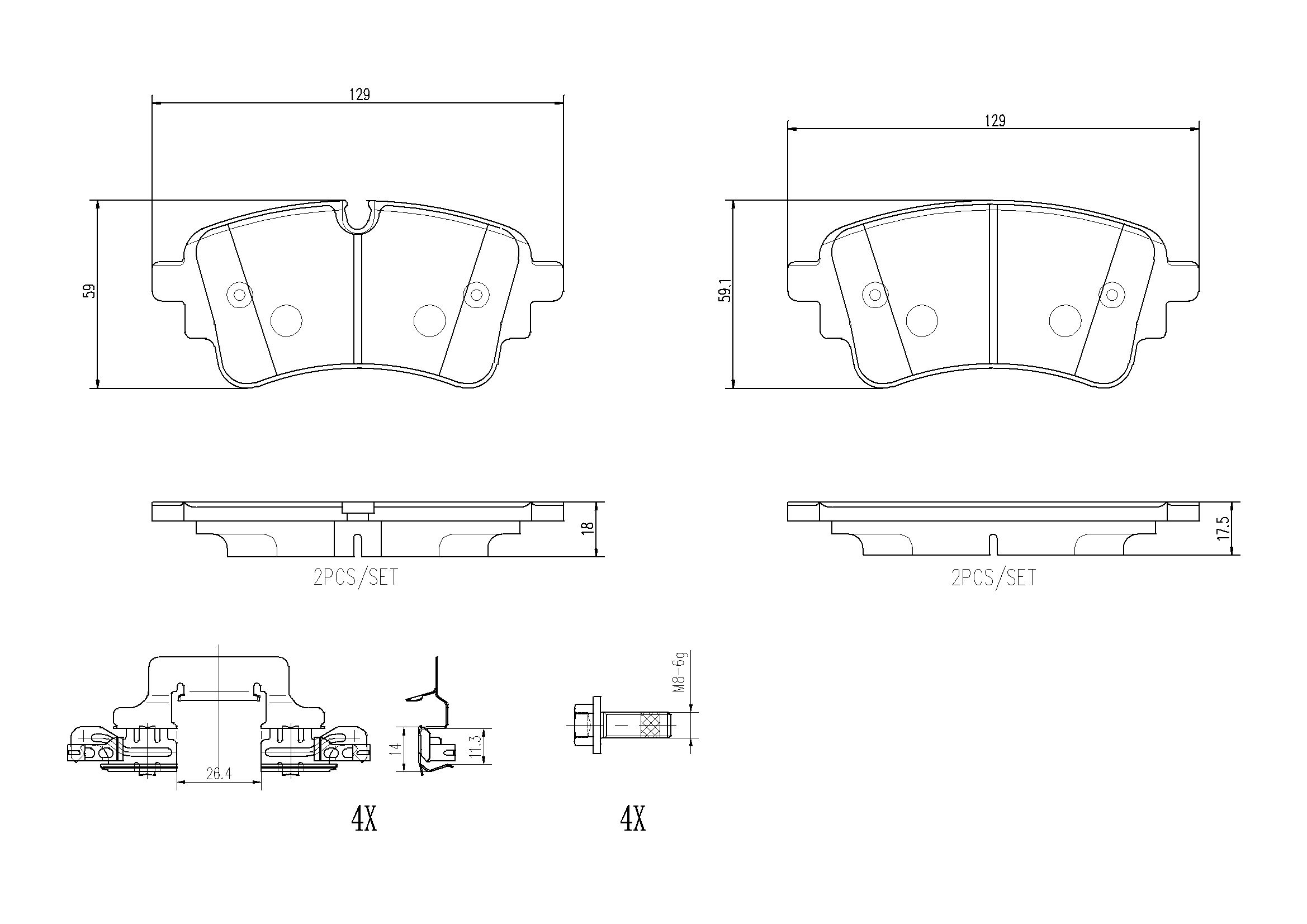 Bremsbelagsatz, Scheibenbremse P 85 185NX “BREMBO 129 mm, 18 mm, 59 mm”