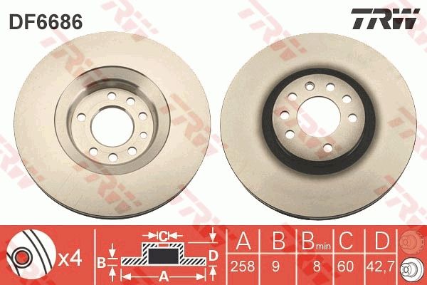 Bremsscheibe DF6686 “TRW 258 mm”