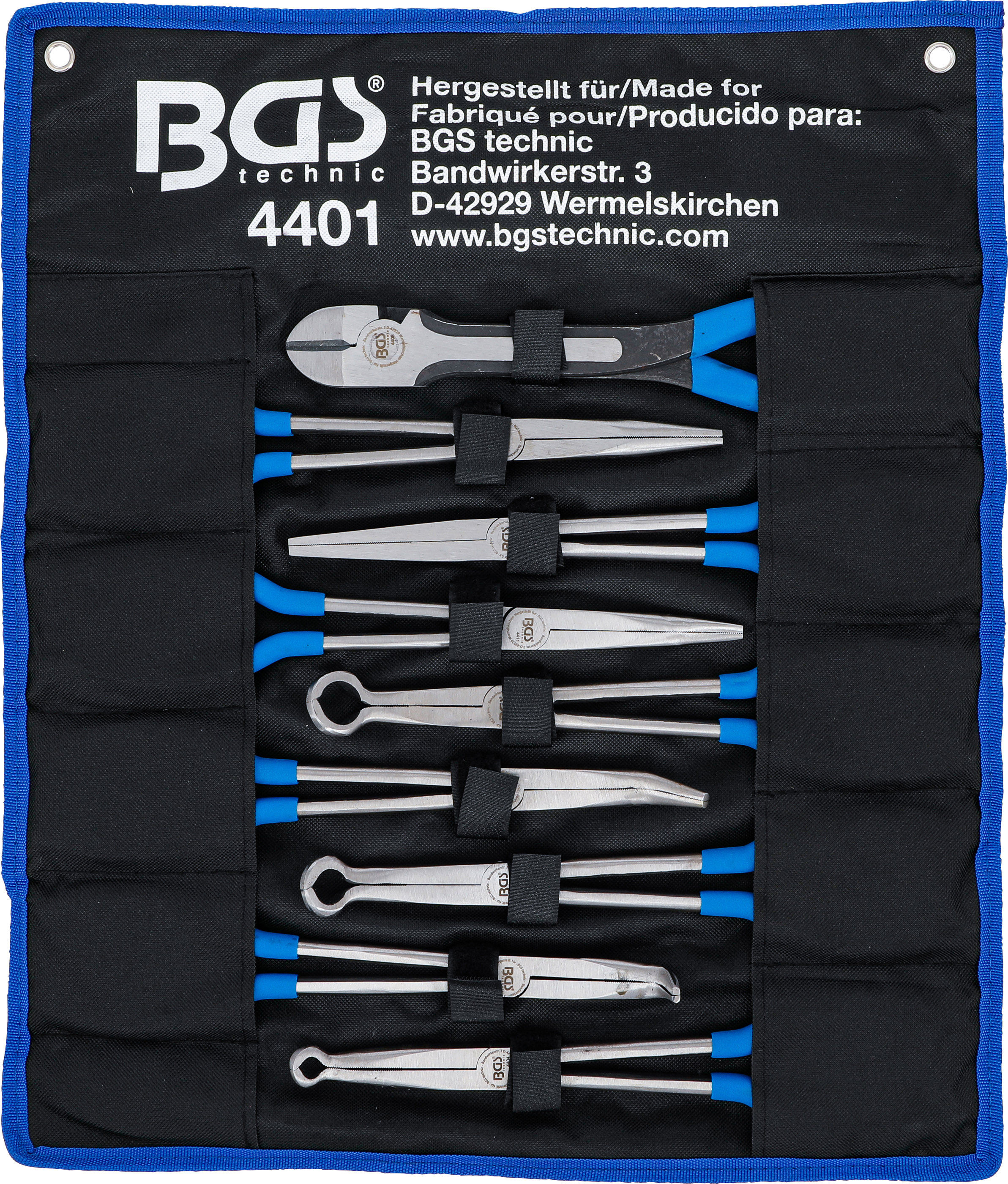 BGS Langbeck- / Flach- und Zündkerzen-Stecker-Zangen-Satz | extra lang | 9-tlg.