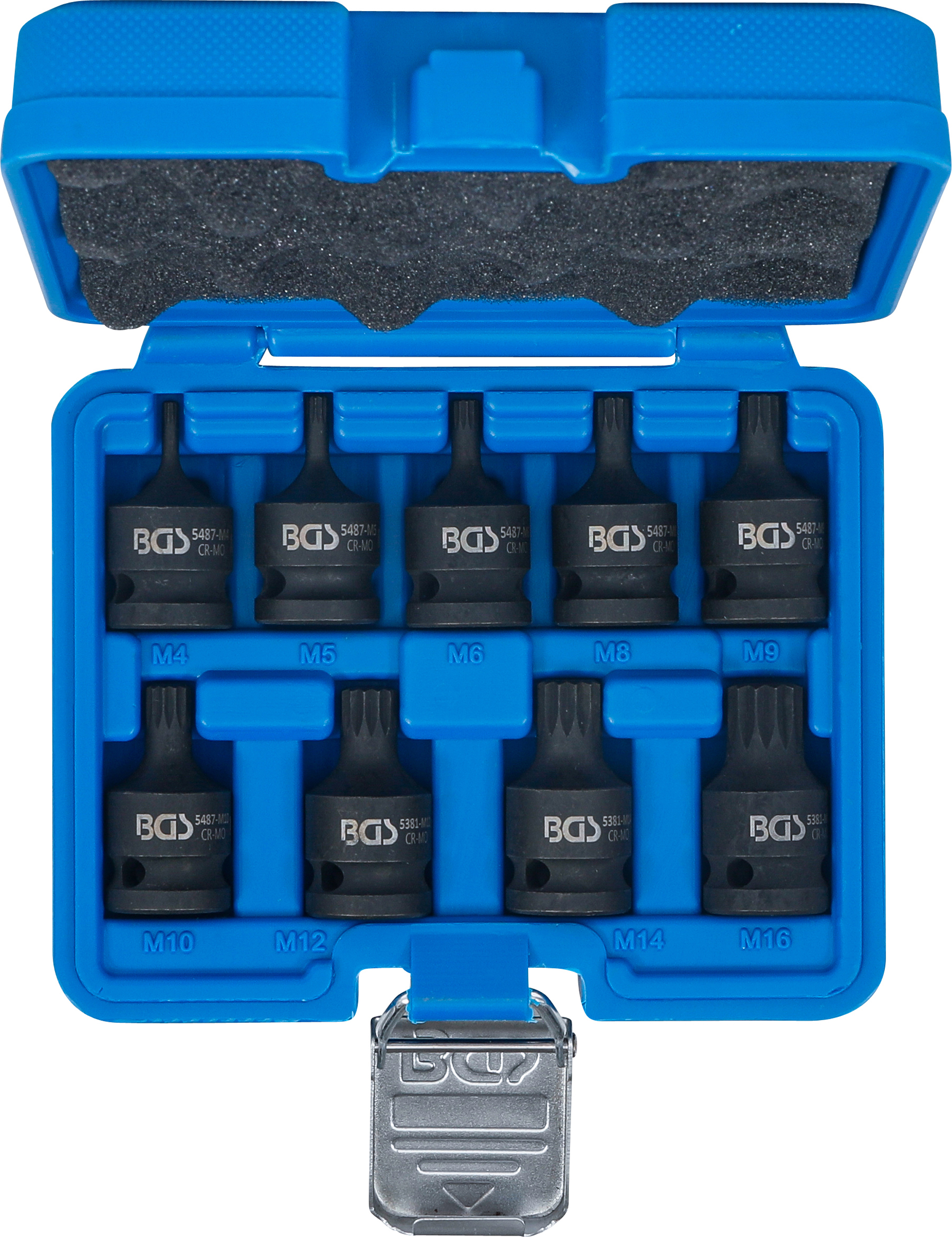 BGS Kraft-Bit-Einsatz-Satz | Antrieb Innenvierkant 12,5 mm (1/2") | Innenvielzahn (für XZN) M4 - M16 | 9-tlg.