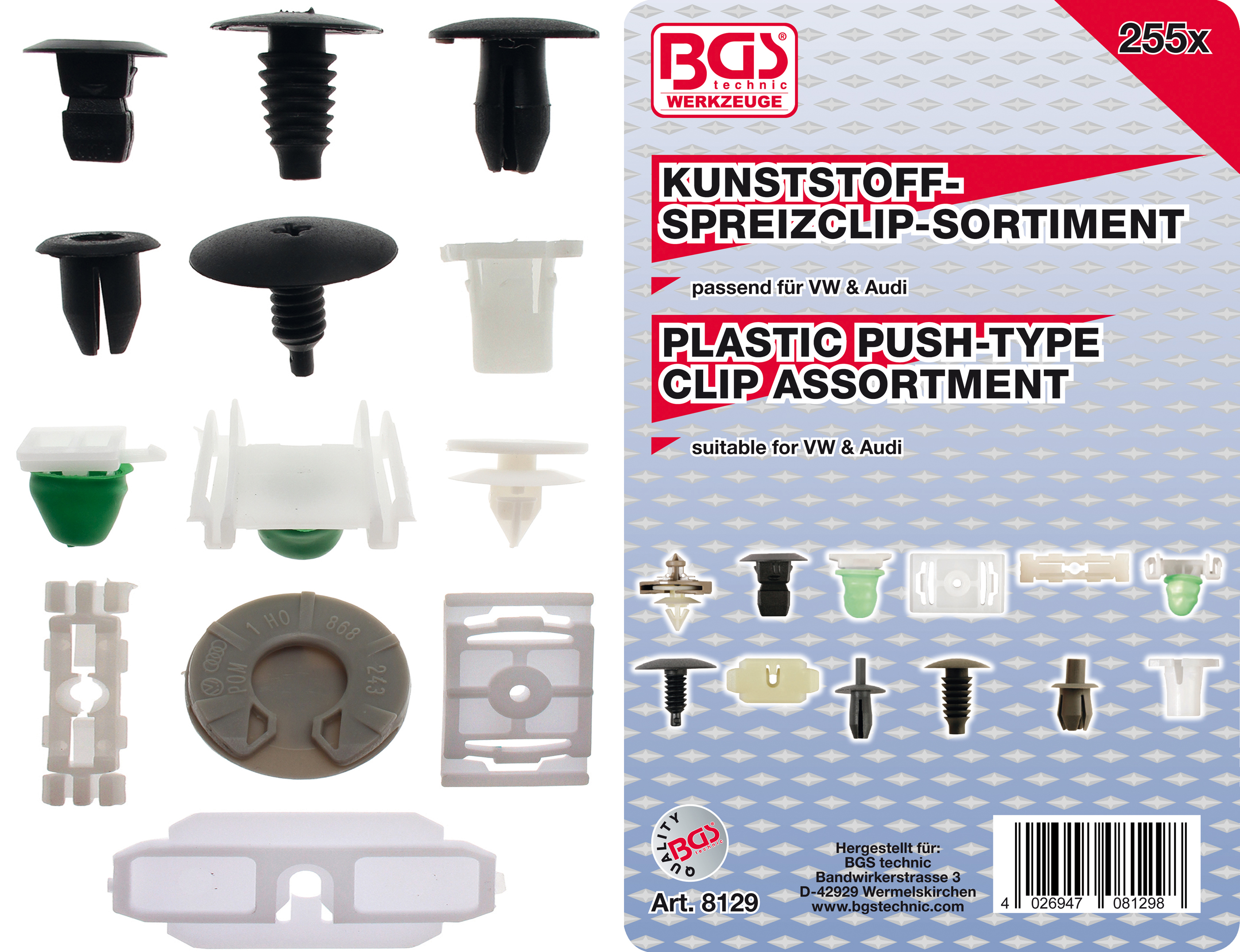 BGS Verkleidungs-Clip-Sortiment für VW Fahrzeuge | 255-tlg.