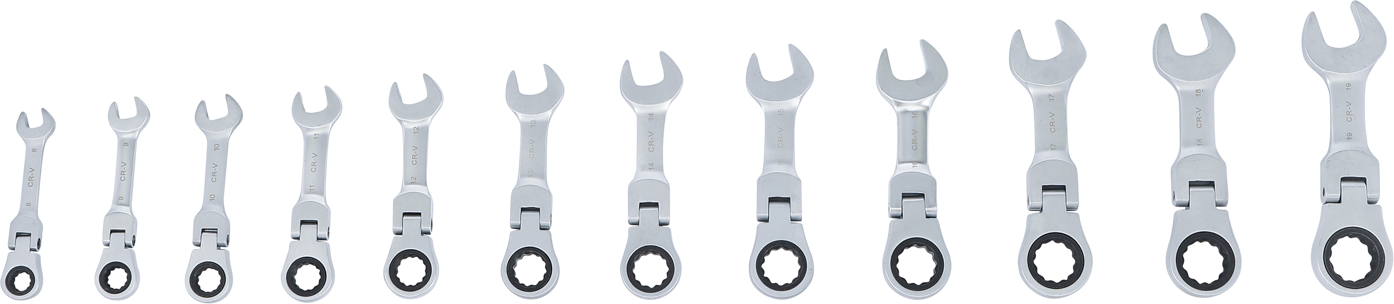 BGS Ratschenring-Maulschlüssel-Satz | kurz | abwinkelbar | SW 8 - 19 mm | 12-tlg.