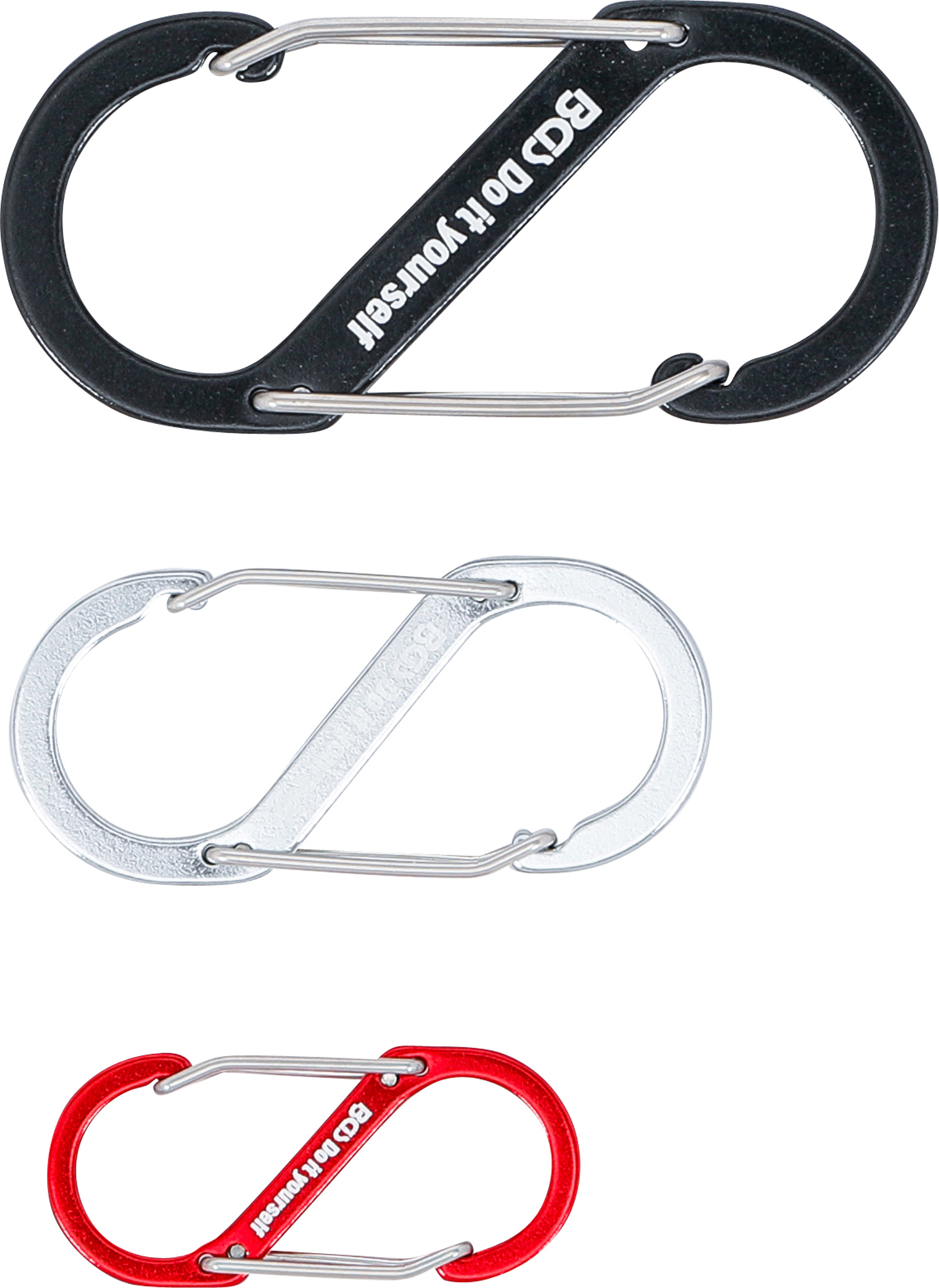 BGS Karabinerhaken-Sortiment mit Doppelöffnung | Aluminium | 3-tlg.