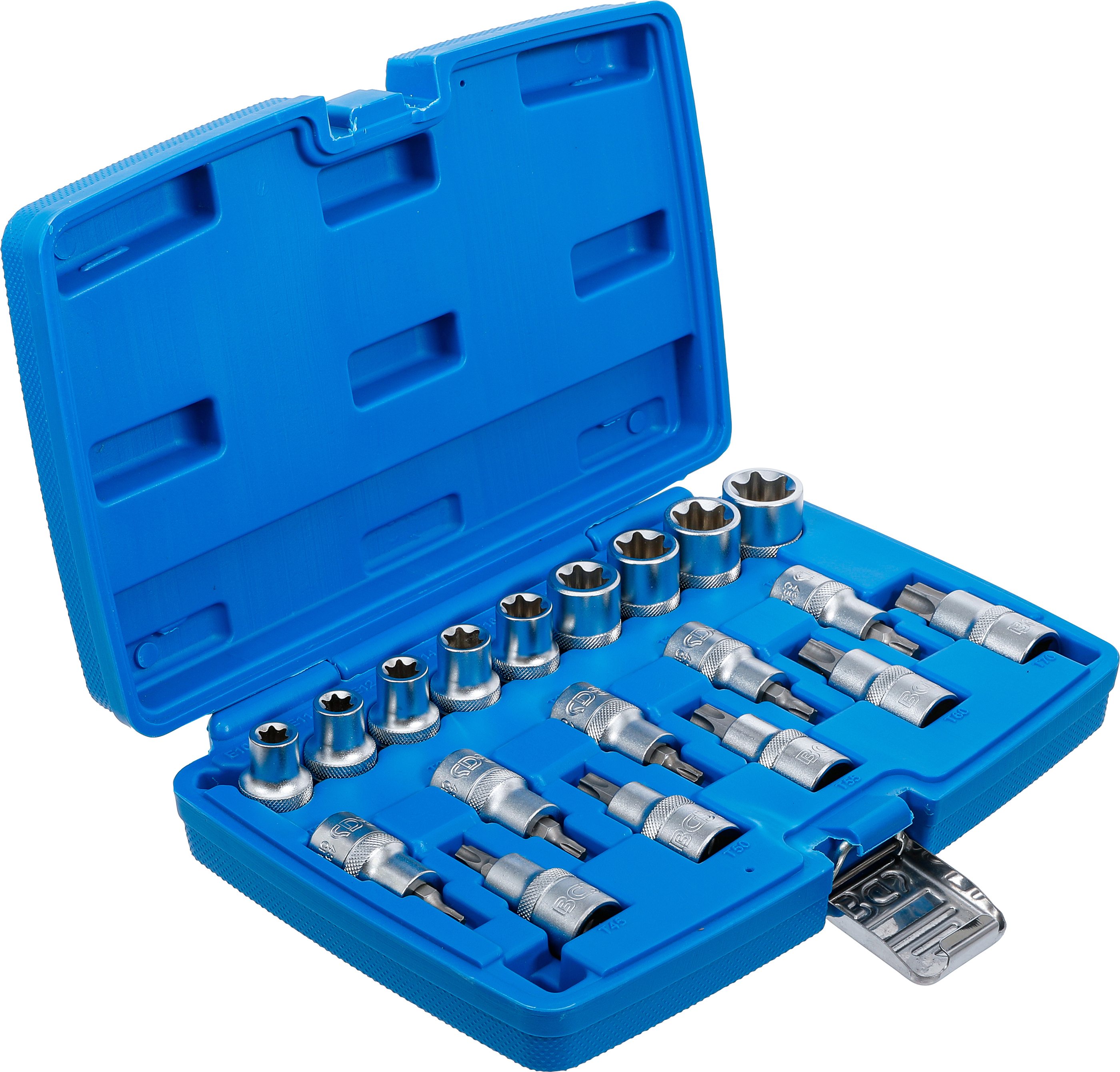 BGS Bit-Einsatz-/Steckschlüssel-Einsatz-Satz | Antrieb Innenvierkant 12,5 mm (1/2") | E-Profil / T-Profil (für Torx) | 19-tlg.