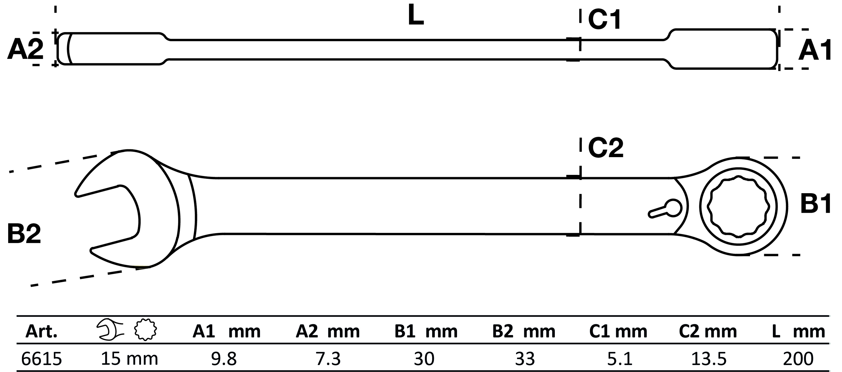 BGS Ratschenring-Maulschlüssel | umschaltbar | SW 15 mm