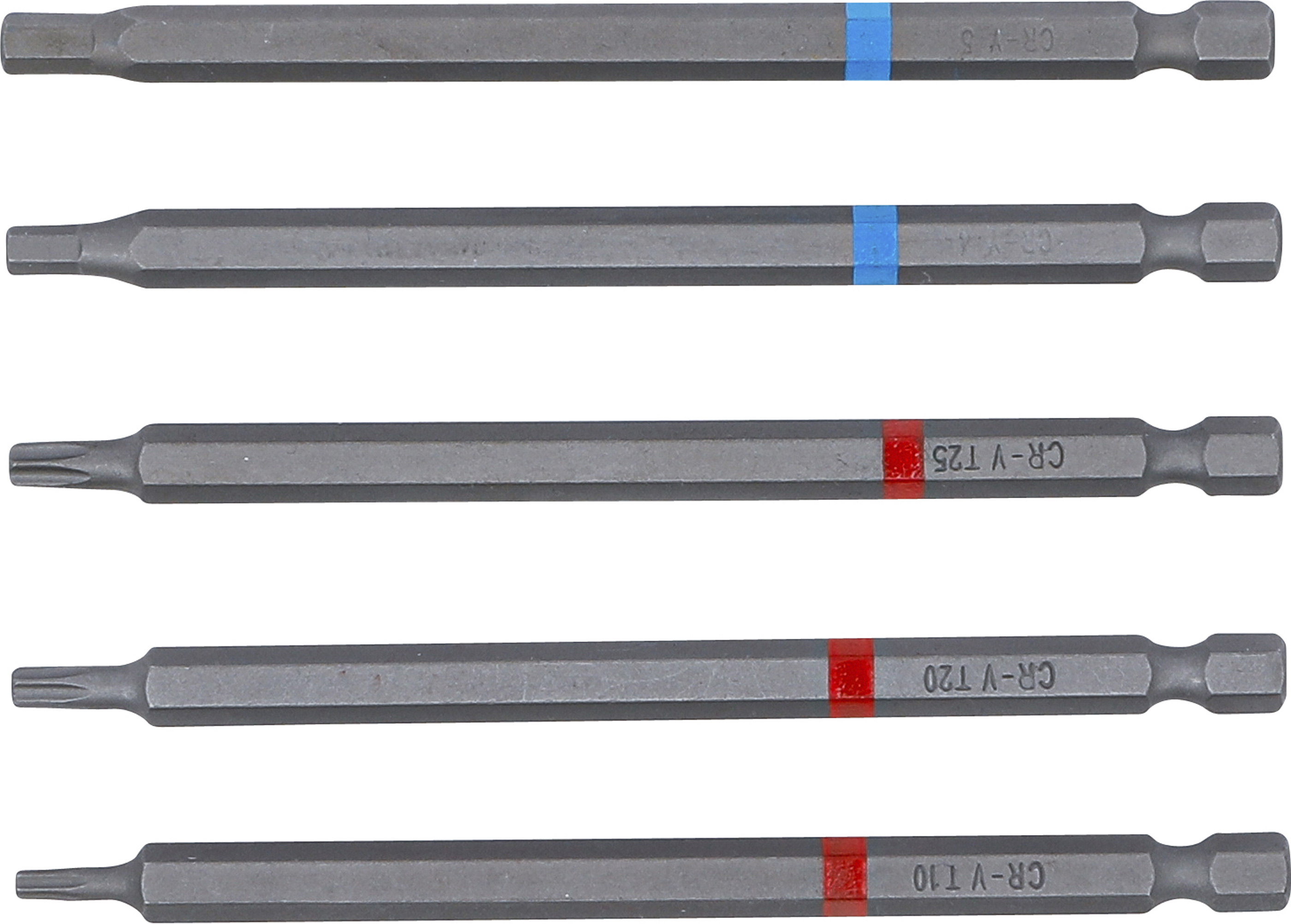 BGS Bit-Satz | Antrieb Außensechskant 6,3 mm (1/4") | Innensechskant, T-Profil (für Torx) | Länge 110 mm | 5-tlg.