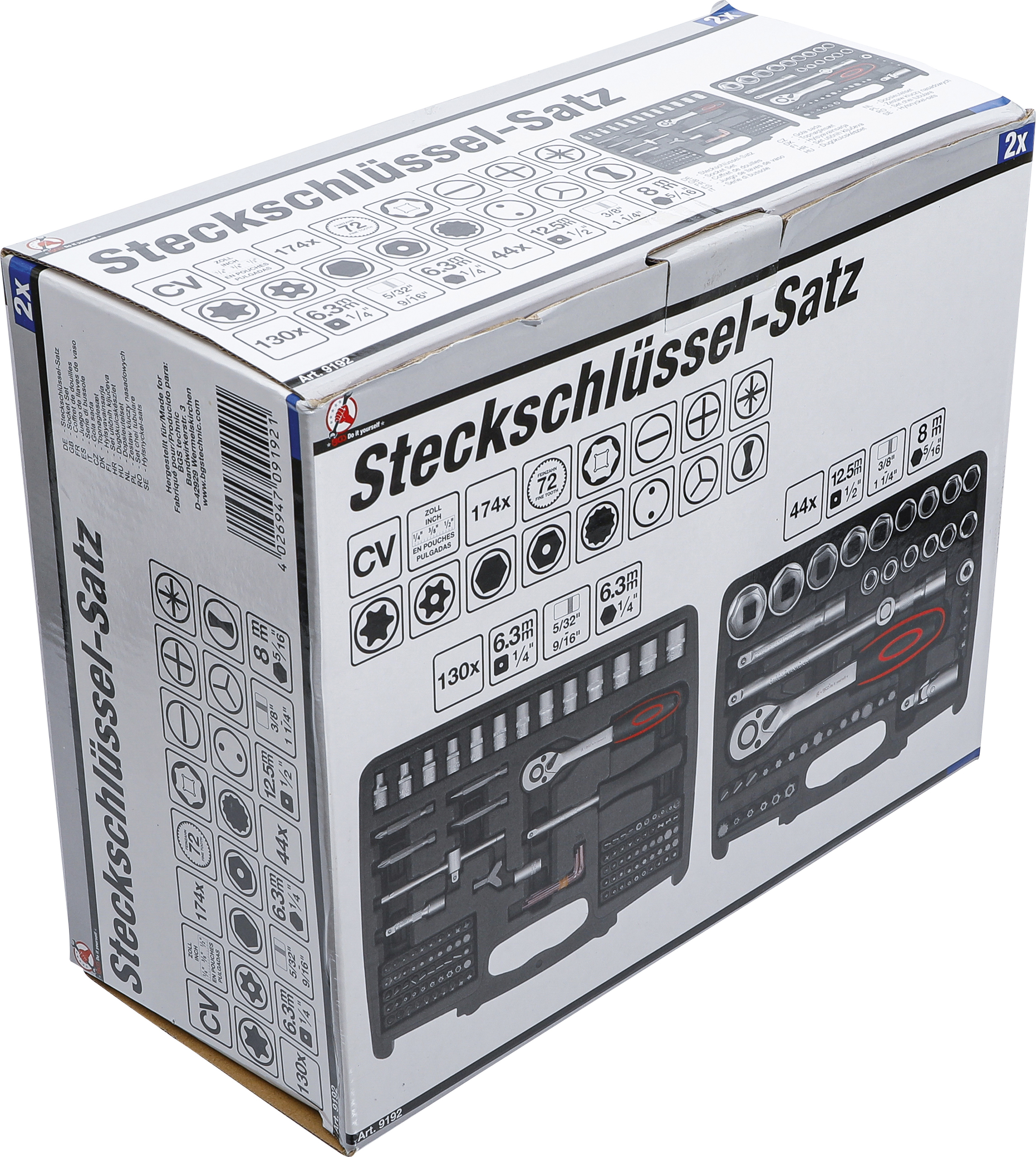 BGS Steckschlüssel-Satz | Antrieb 6,3 mm (1/4") + 12,5 mm (1/2") | Zollgrößen | 174-tlg.