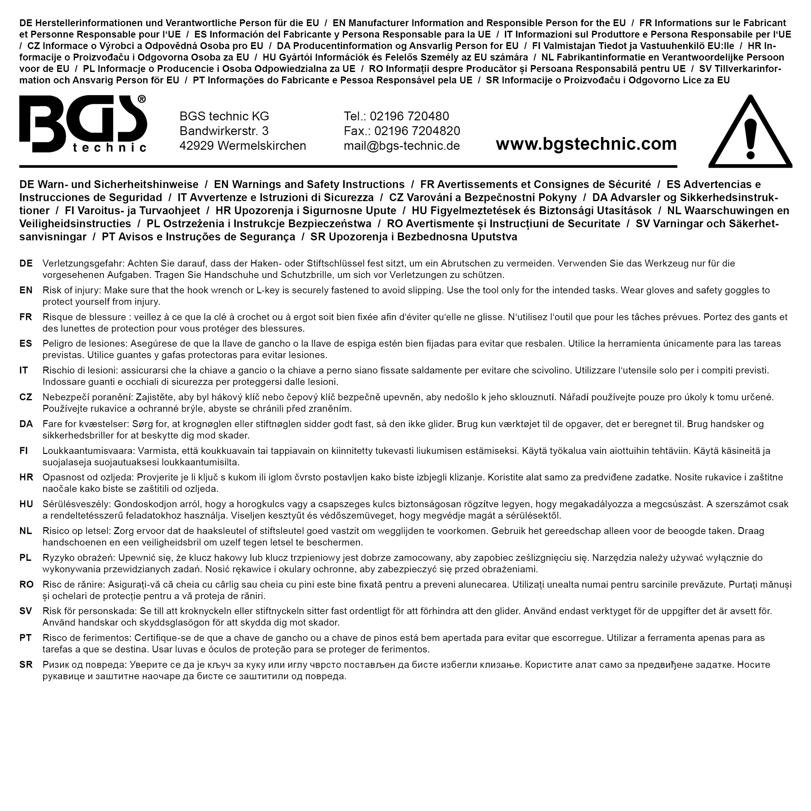 BGS Hakenschlüssel mit Zapfen | 58 - 62 mm