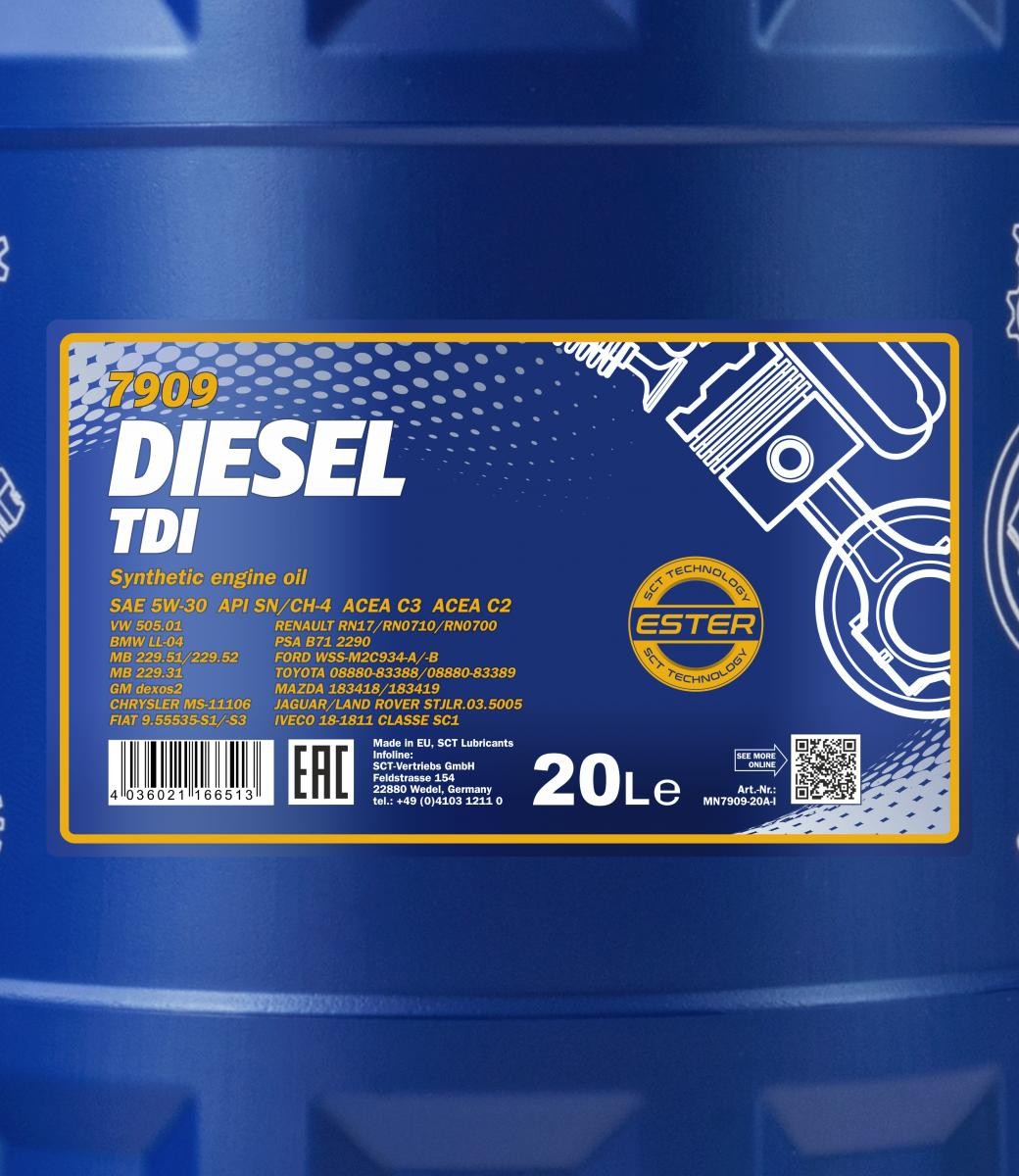 5W-30 Mannol 7909 Diesel TDI Motoröl 20 Liter