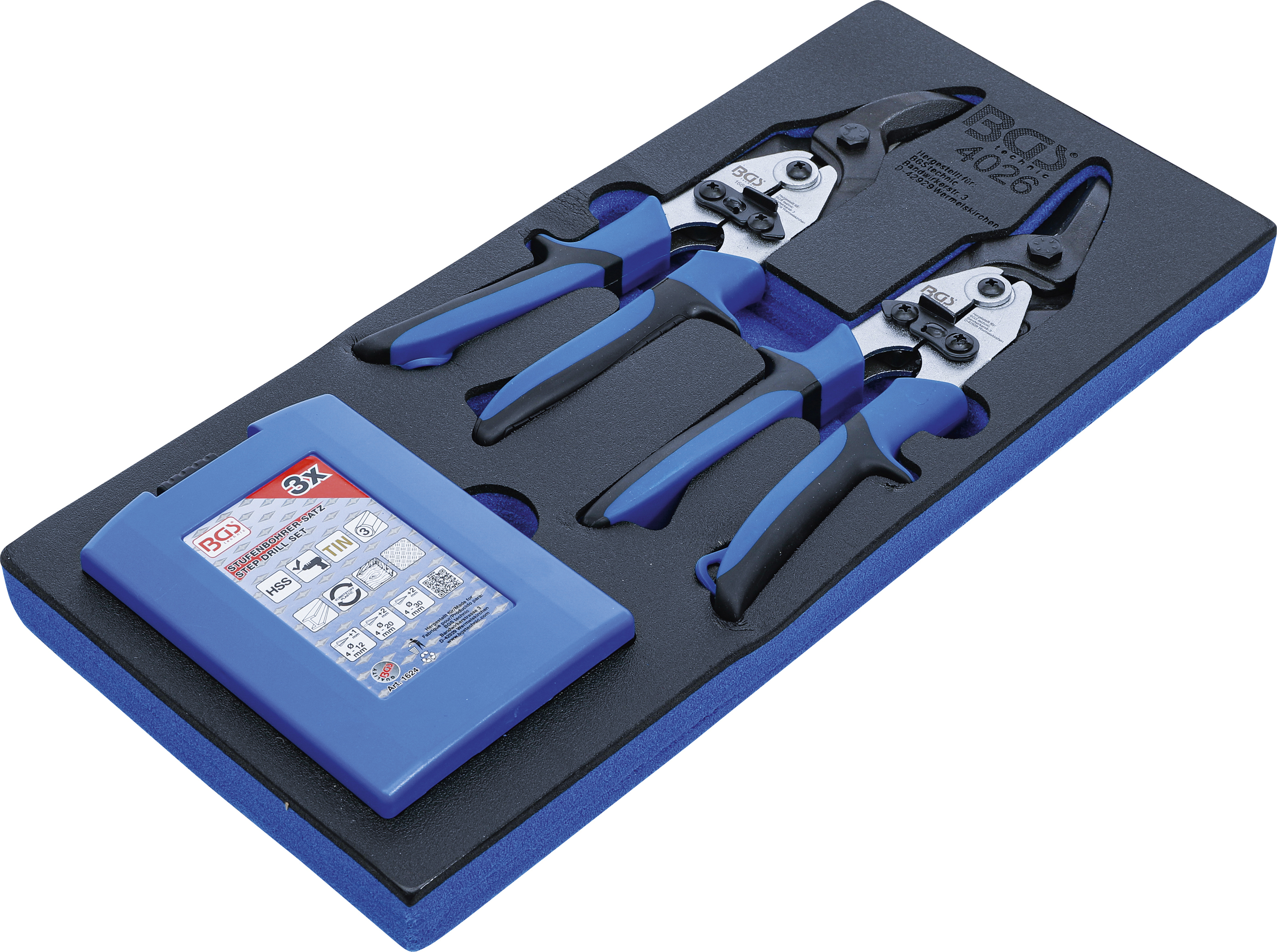 BGS Werkstattwageneinlage 1/3: Blechscheren, Stufenbohrer | 5-tlg.