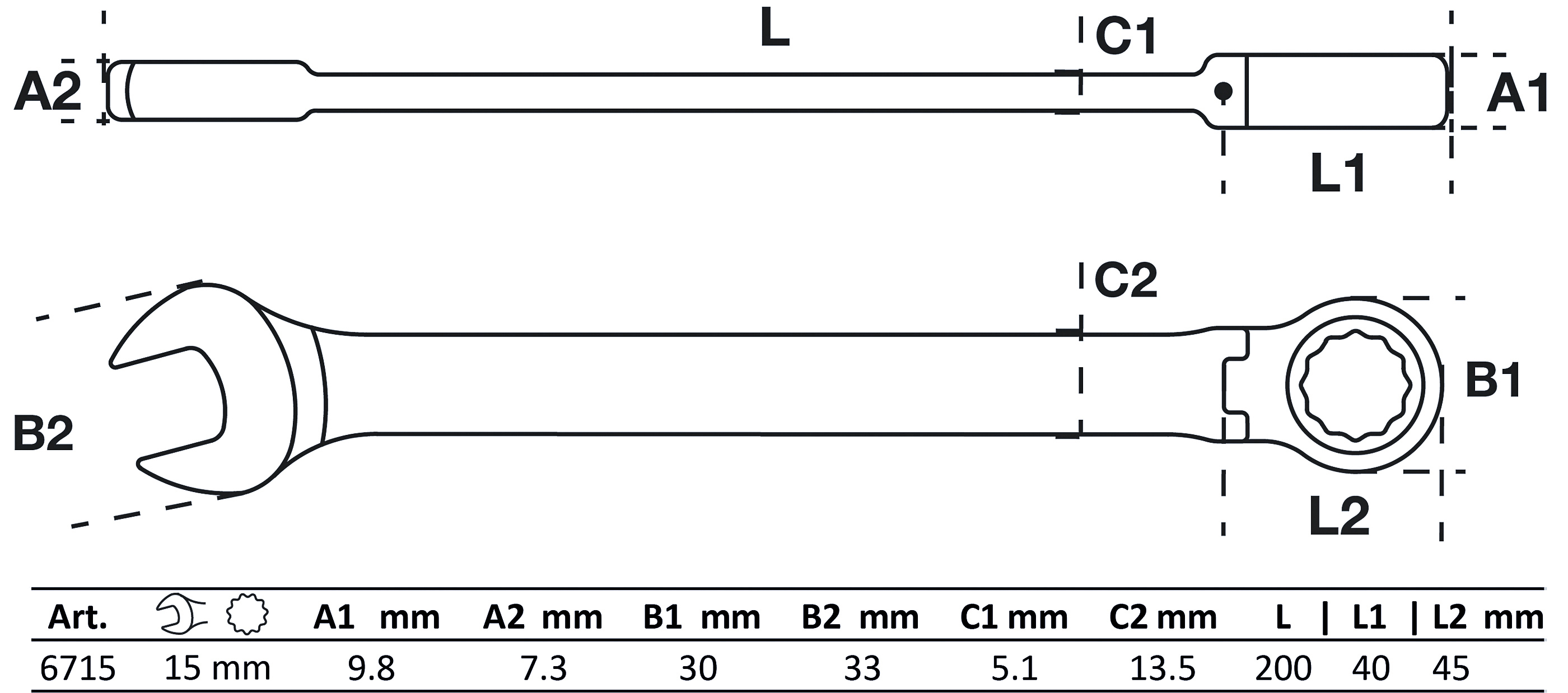 BGS Ratschenring-Maulschlüssel | abwinkelbar | SW 15 mm