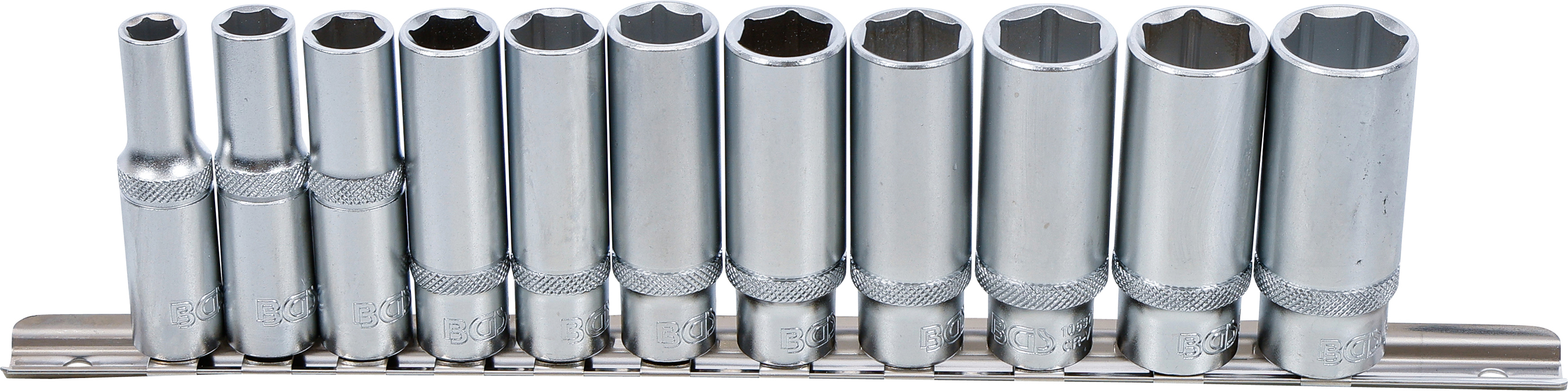 BGS Steckschlüssel-Einsatz-Satz Sechskant, tief | Antrieb Innenvierkant 10 mm (3/8") | SW 8 - 19 mm | 11-tlg.