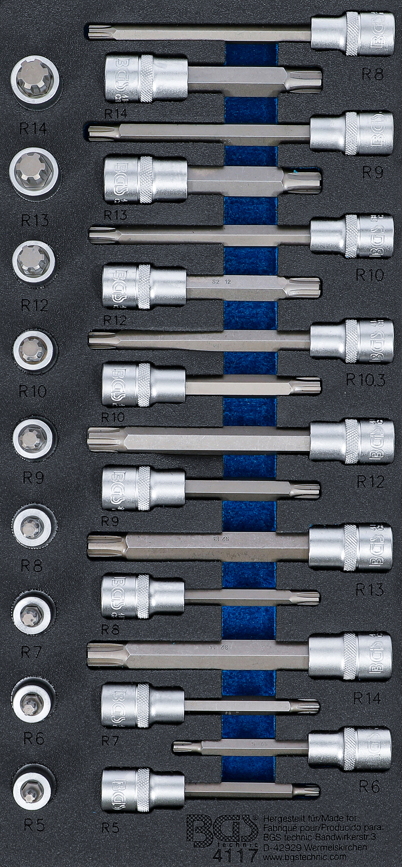 BGS Werkstattwageneinlage 1/3: Bit-Einsatz-Satz | Antrieb Innenvierkant 12,5 mm (1/2") | Keil-Profil (für RIBE) | 25-tlg.