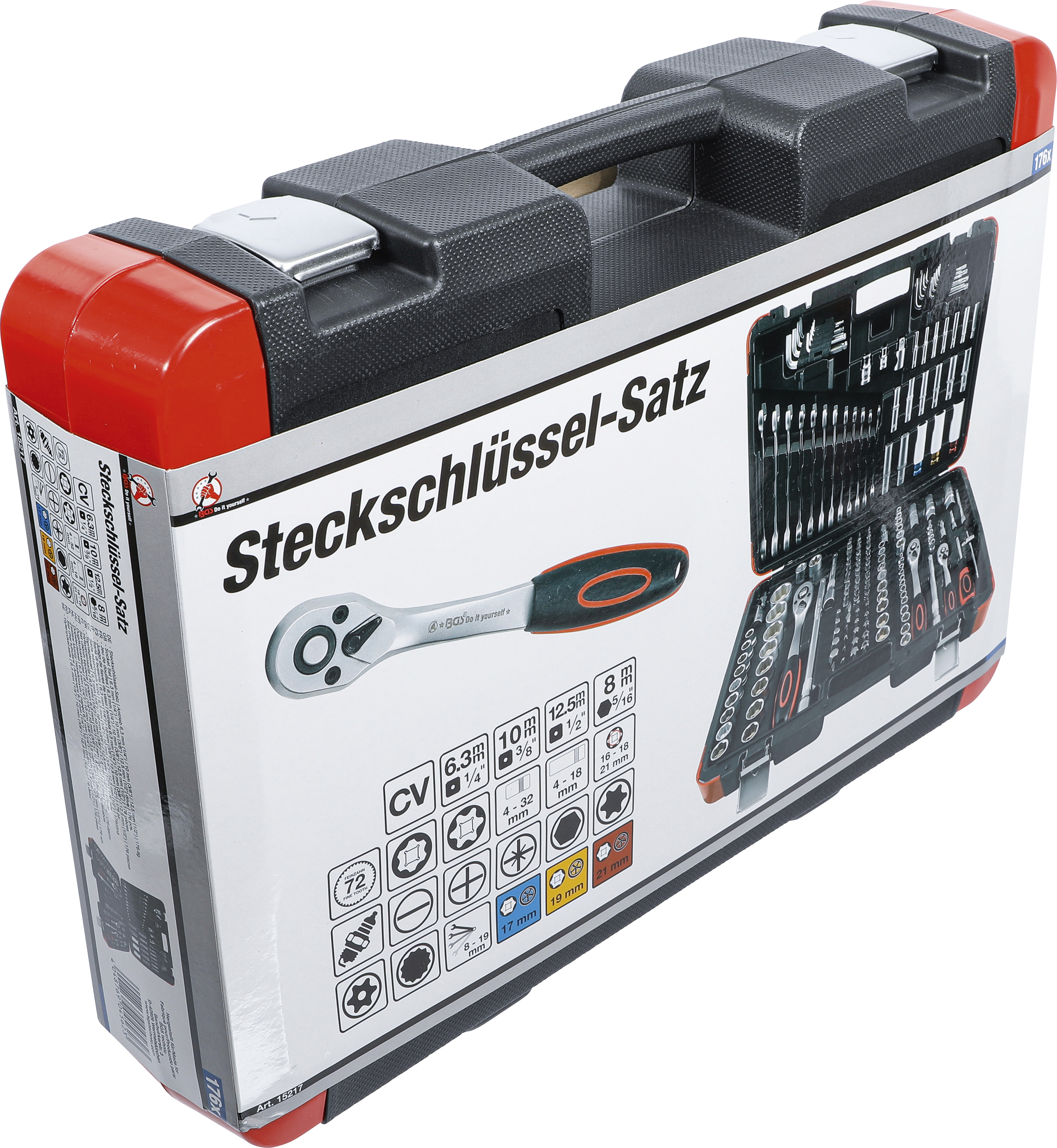 BGS Steckschlüssel-Satz | Antrieb 6,3 mm (1/4") / 10 mm (3/8") / 12,5 mm (1/2") | 176-tlg.