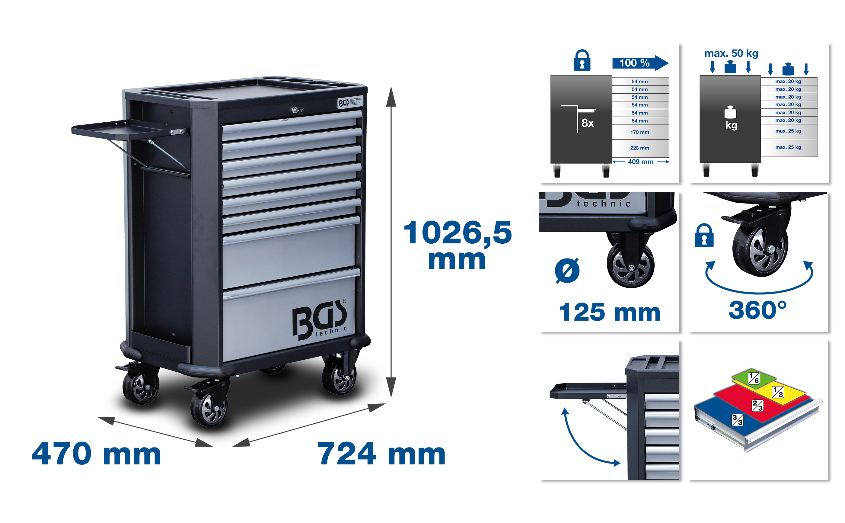 BGS Werkstattwagen | 8 Schubladen | leer