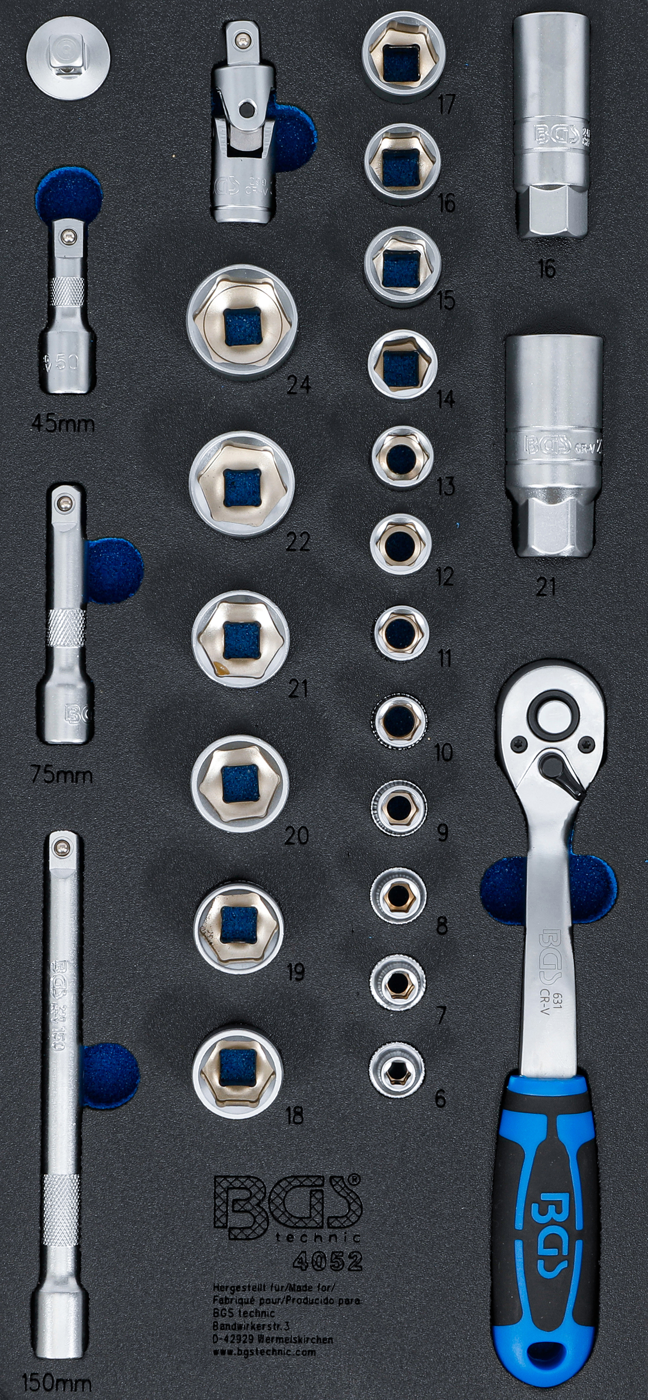 BGS Werkstattwageneinlage 1/3: Steckschlüssel-Satz | 10 mm (3/8") | 26-tlg.