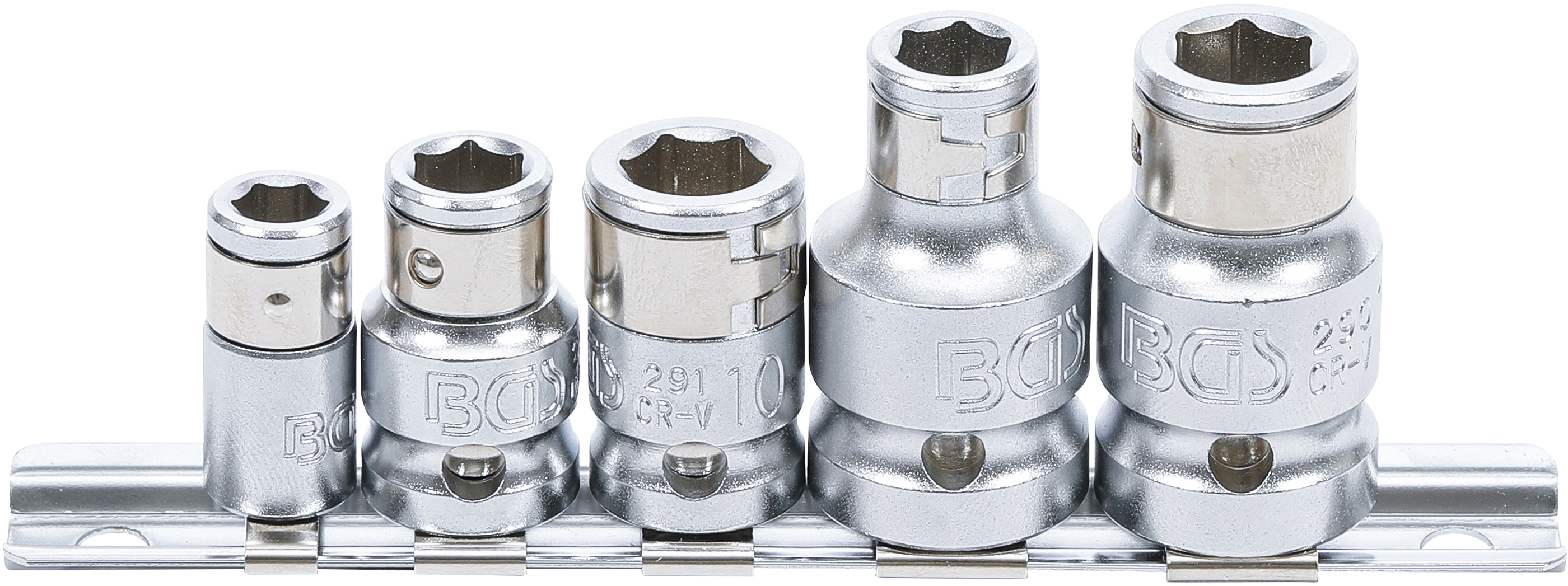 BGS Bit-Adapter-Satz mit Haltekugel | Innenvierkant 6,3 mm (1/4") / 10 mm (3/8") / 12,5 mm (1/2") | 5-tlg.