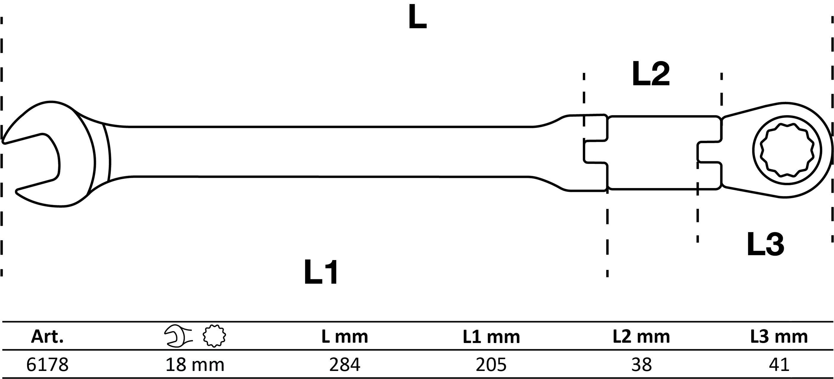 BGS Doppelgelenk-Ratschenring-Maulschlüssel | abwinkelbar | SW 18 mm