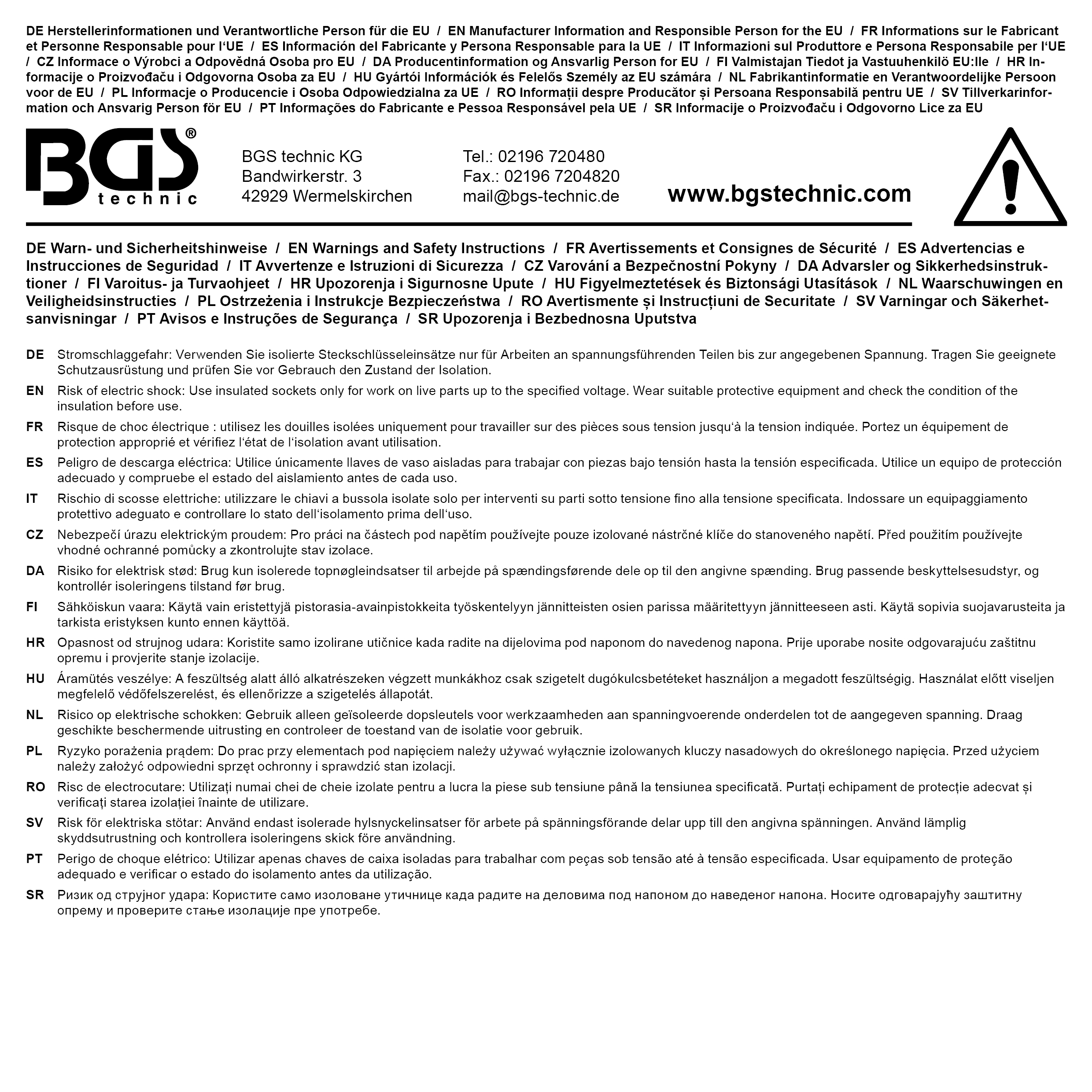 BGS VDE-Steckschlüssel-Einsatz Sechskant | Antrieb Innenvierkant 12,5 mm (1/2") | SW 30 mm