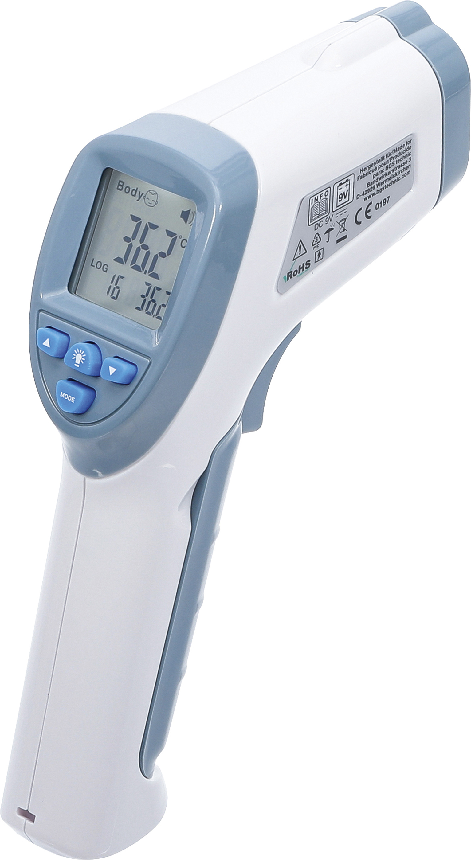 BGS Stirn-Fieber-Thermometer | kontaktlos, Infrarot | für Personen + Objekt-Messung | 0 - 100°