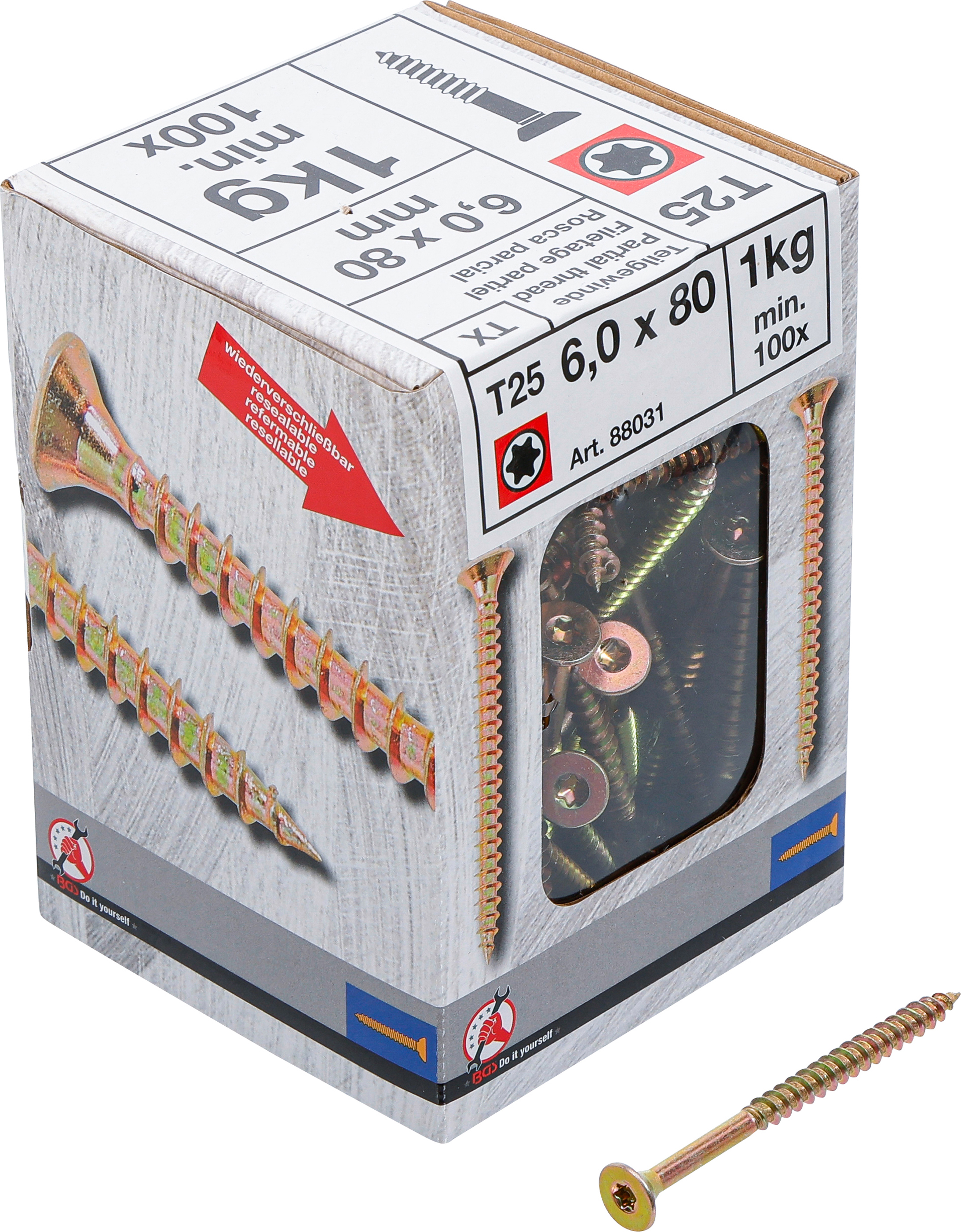 BGS Mehrzweckschrauben | T-Profil ( für Torx) T25 | 6,0 x 80 mm | 1 kg / 100 Stück