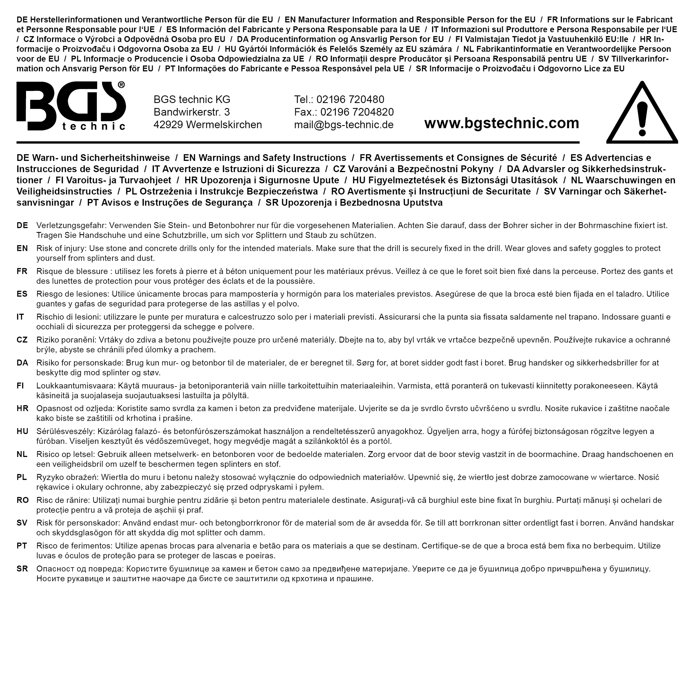 BGS Mauer-Durchbruch-Bohrer-Satz | SDS-Schaft | 8 - 20 mm | 5-tlg.