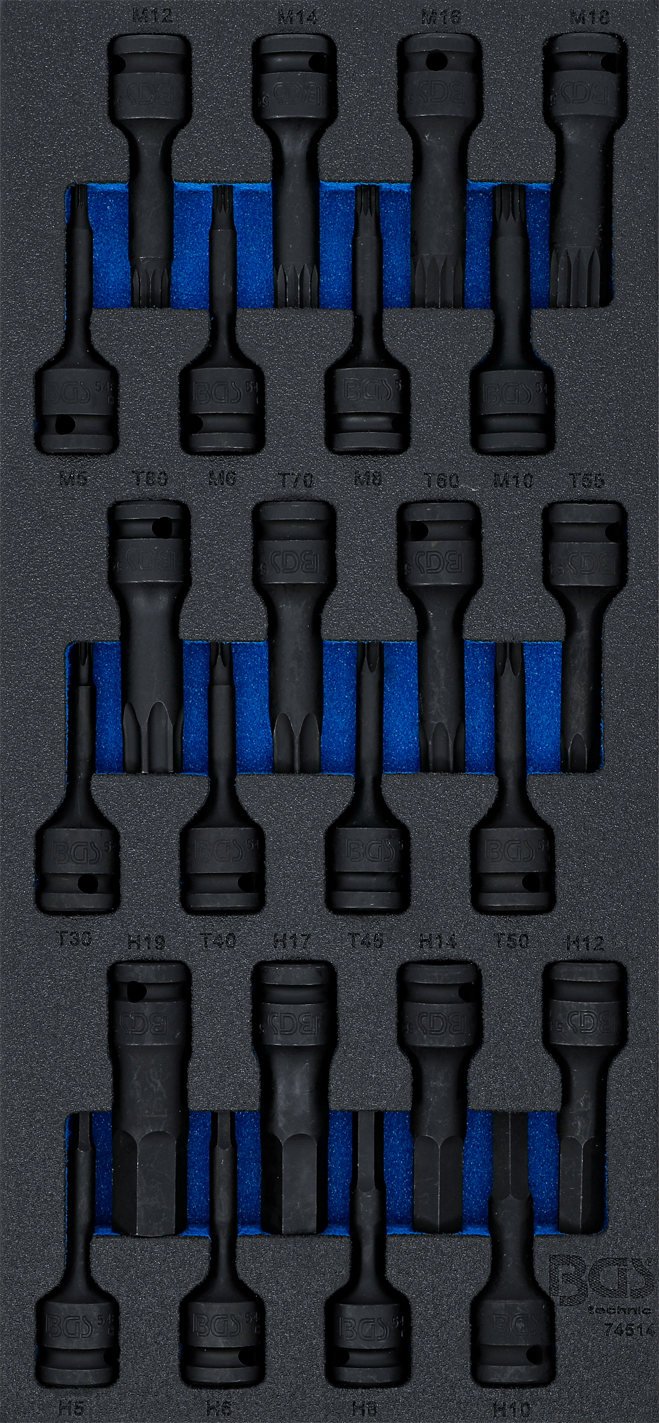 BGS Werkstattwageneinlage 1/3: Kraft-Bit-Einsatz-Satz | Antrieb Innenvierkant 12,5 mm (1/2") | 24-tlg.
