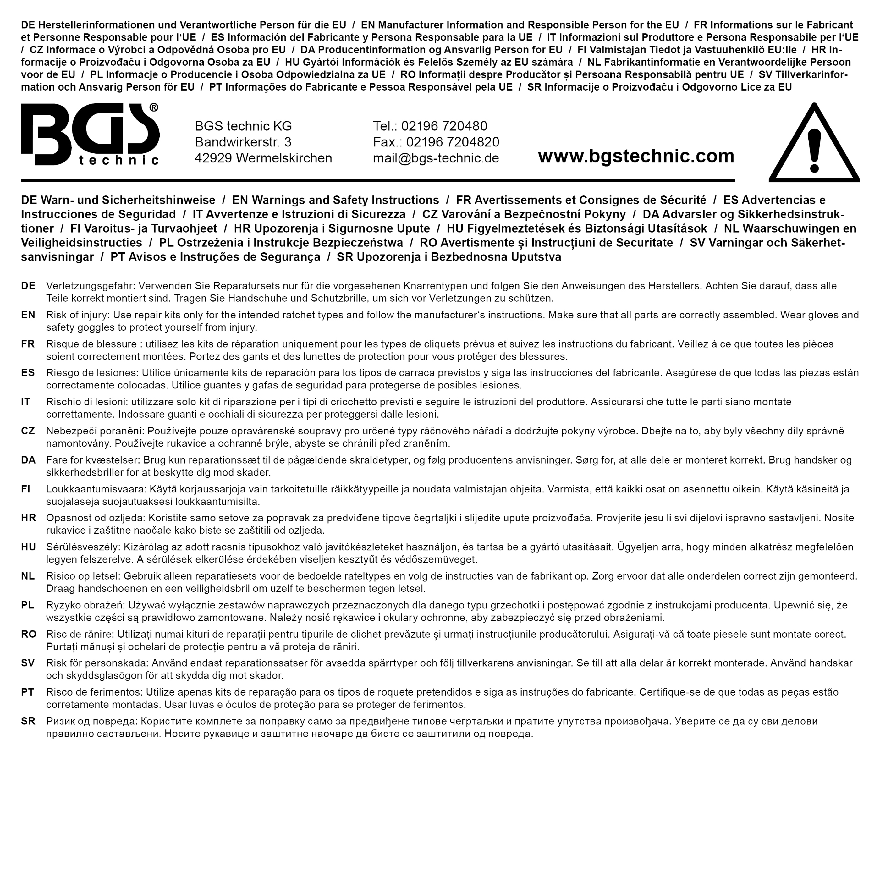 BGS Reparatursatz für Knarrenkopf | für Art. 303, 316, 319, 25106