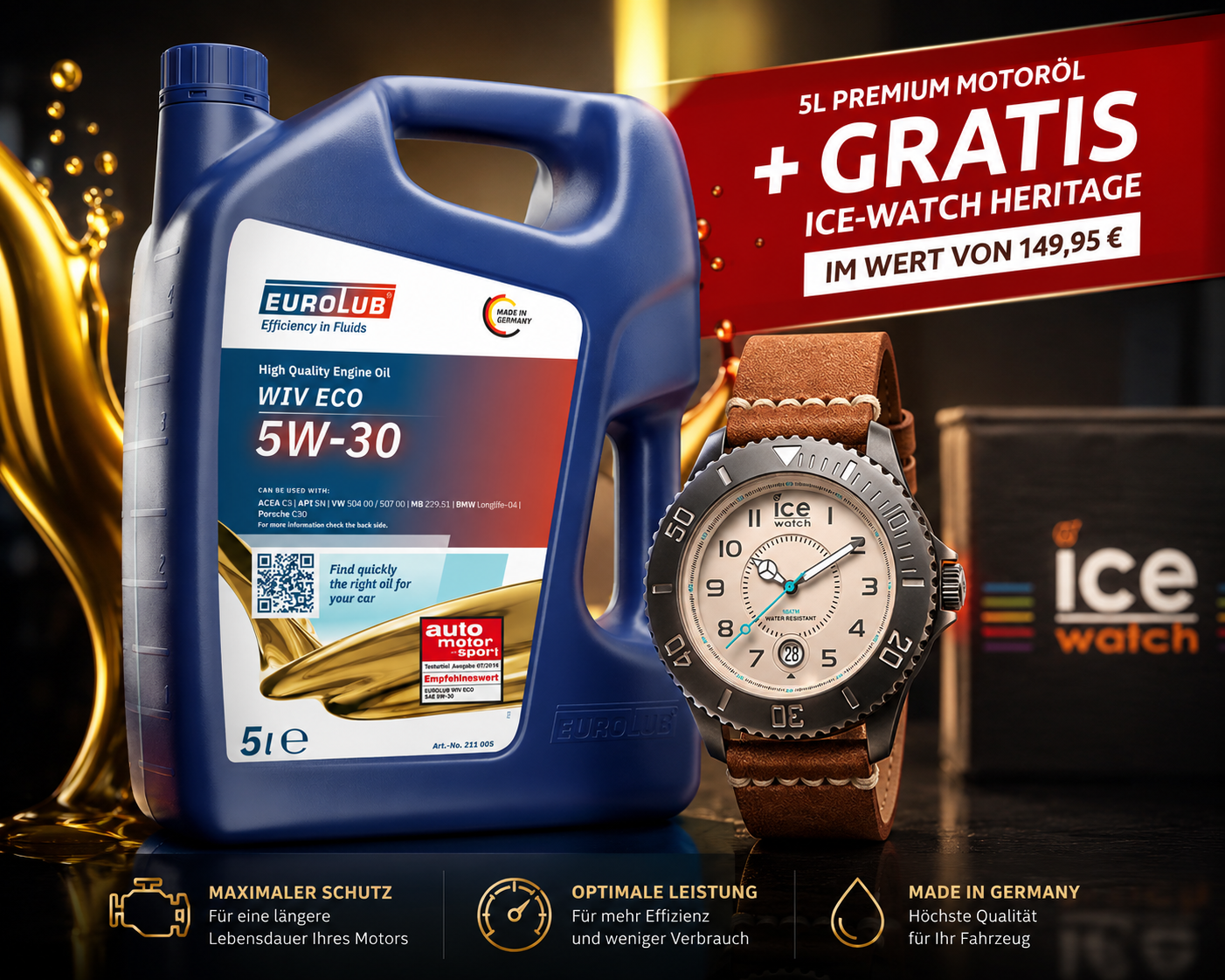 5W-30 Eurolub WIV ECO Motoröl 5 Liter + GRATIS Ice-Watch Heritage