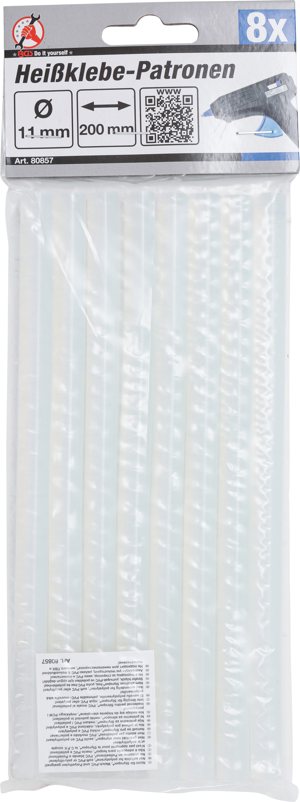 BGS Heißklebe-Patronen | transparent | Ø 11 mm, 200 mm | 8-tlg.