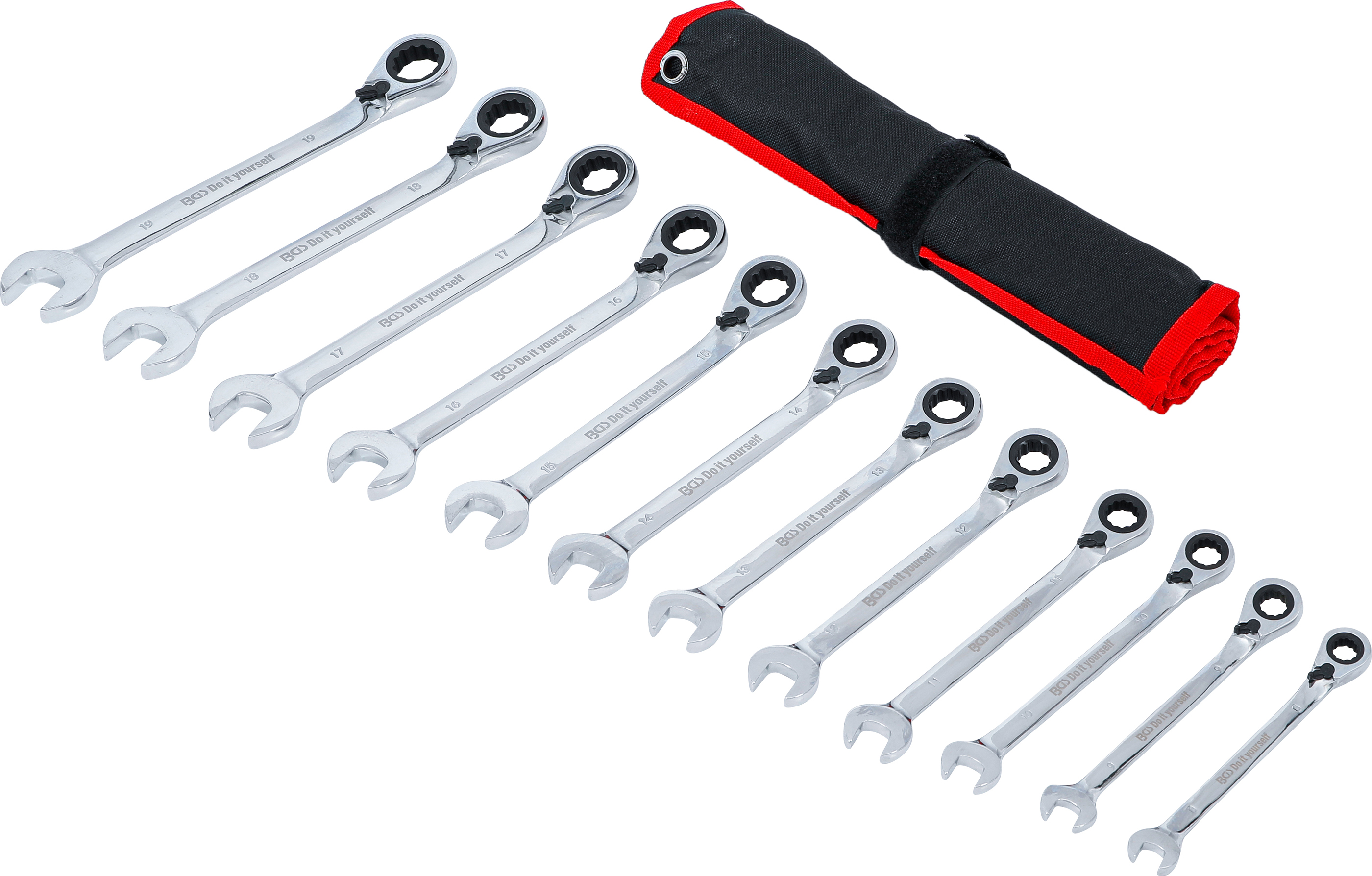 BGS Ratschenring-Maulschlüssel-Satz | umschaltbar | SW 8 - 19 mm | 12-tlg.