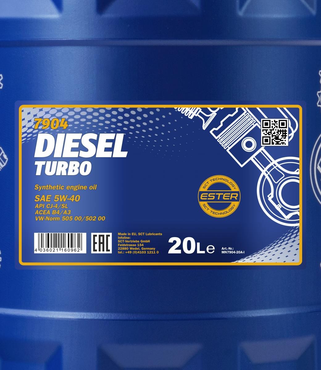 5W-40 Mannol 7904 Diesel Turbo Motoröl 20 Liter