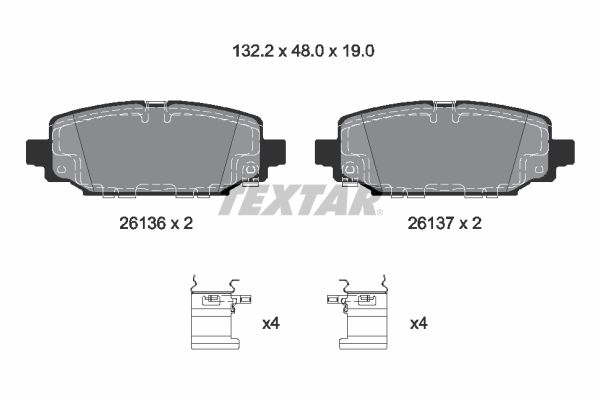 Bremsbelagsatz, Scheibenbremse “TEXTAR 132,2 mm, 48 mm, 19 mm”