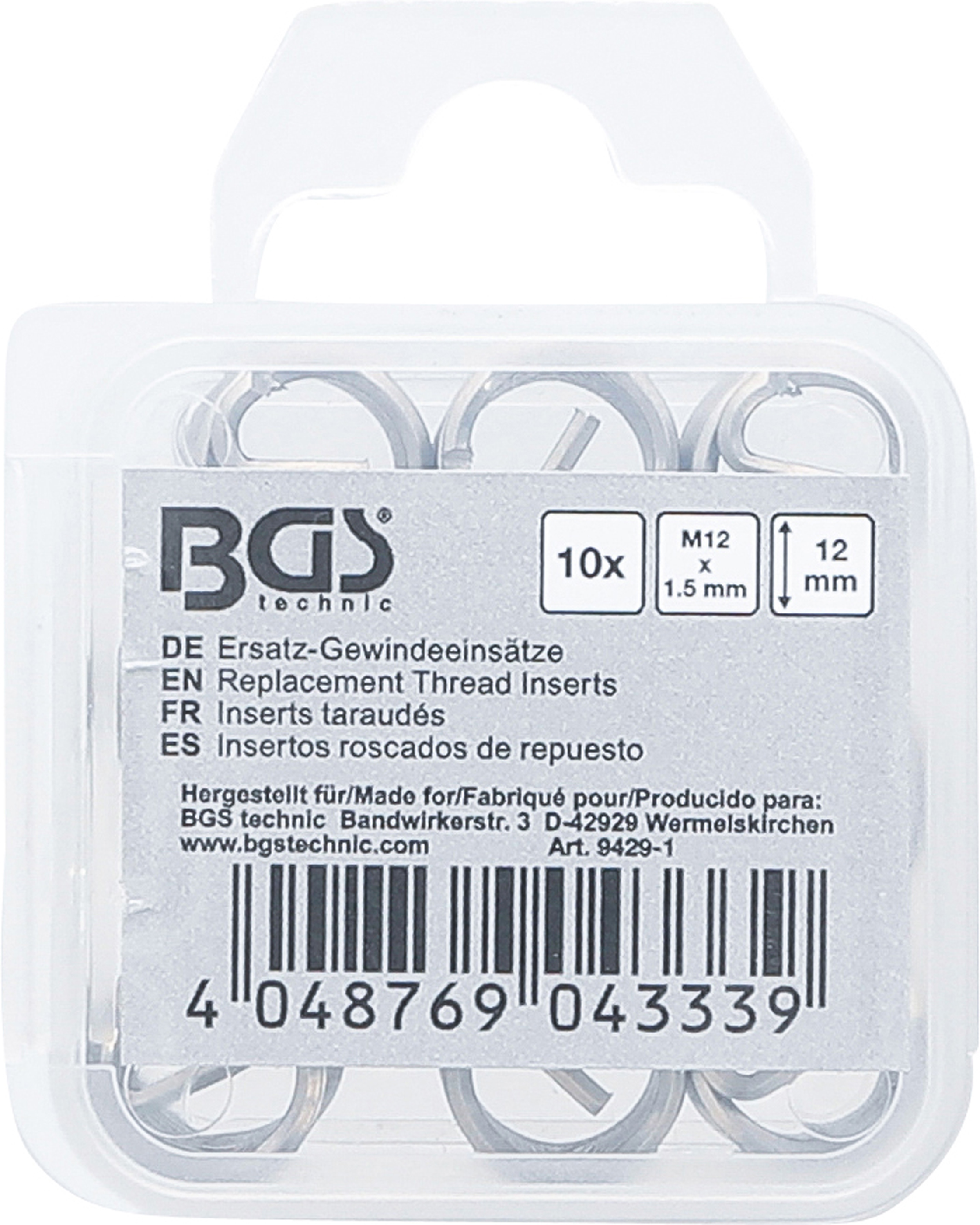 BGS Ersatz-Gewindeeinsätze | M12 x 1,5 mm | 10-tlg. BGS Ersatz-Gewindeeinsätze | M12 x 1,5 mm | 10-tlg.