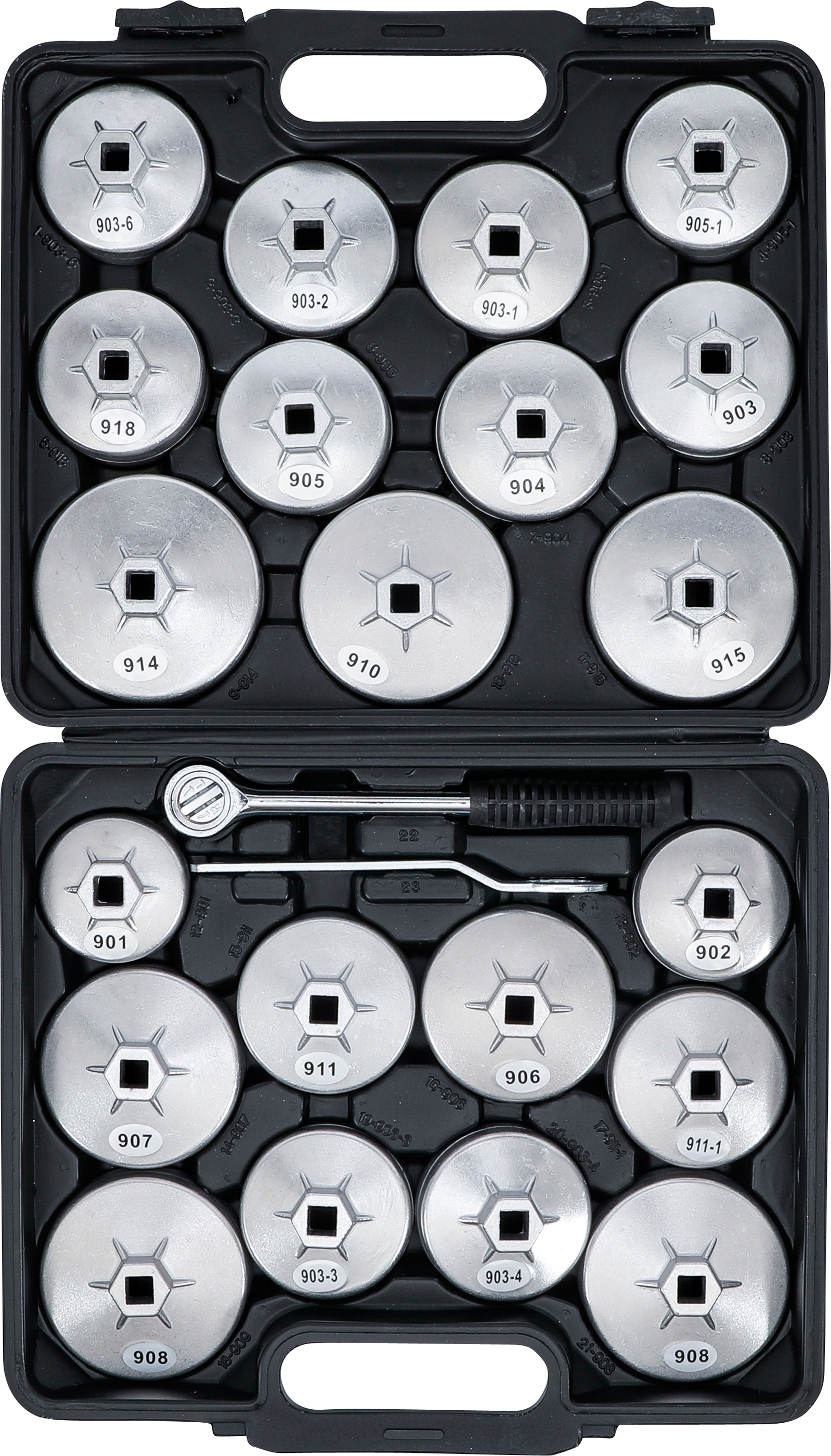 BGS Ölfilterschlüssel-Satz | Aluminium-Druckguss | Antrieb Innenvierkant 12,5 mm (1/2") | 23-tlg.