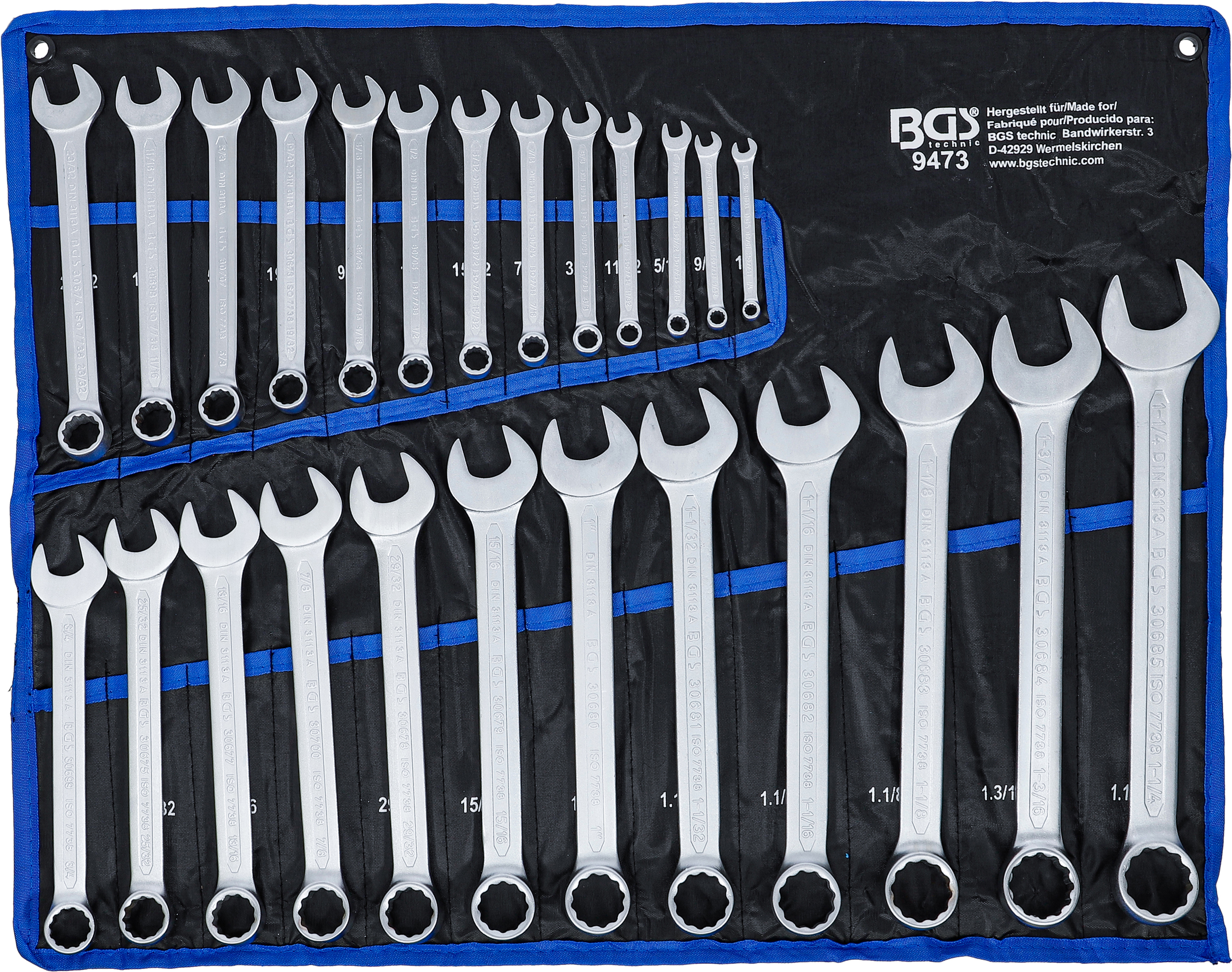 BGS Maul-Ringschlüssel-Satz | Zollgrößen | SW 1/4" - 1.1/4" | 25-tlg.