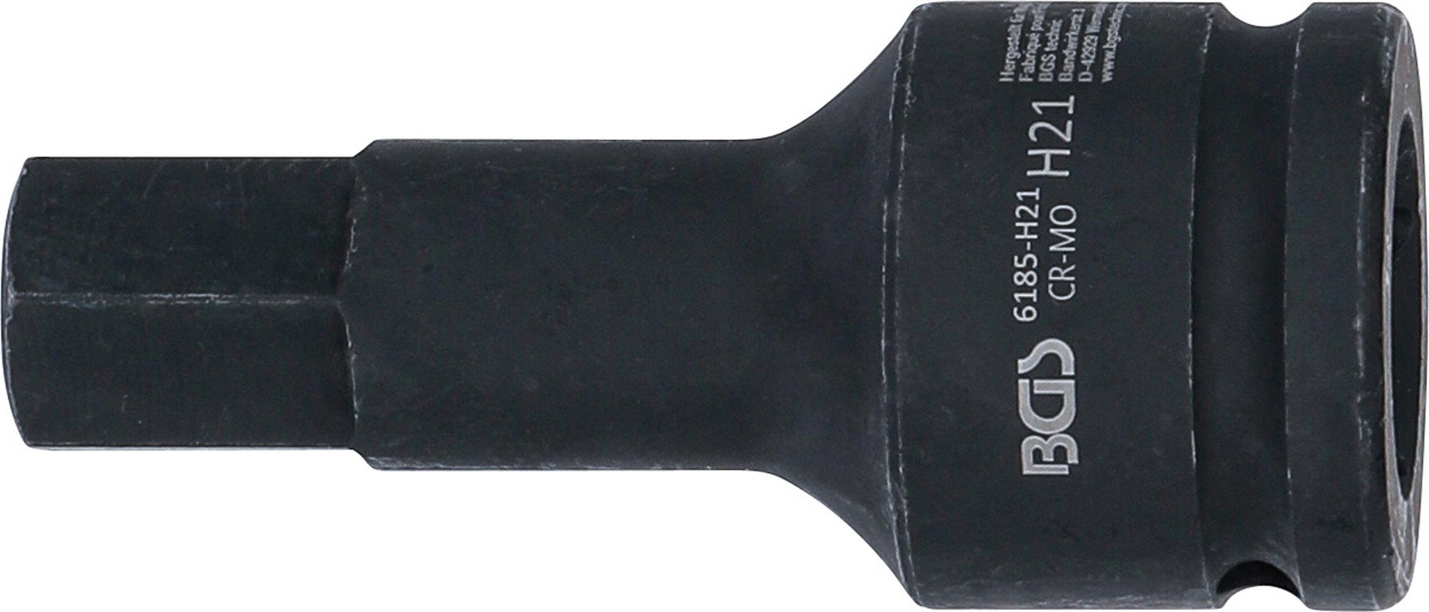 BGS Kraft-Bit-Einsatz | Länge 100 mm | Antrieb Innenvierkant 20 mm (3/4") | Innensechskant 21 mm