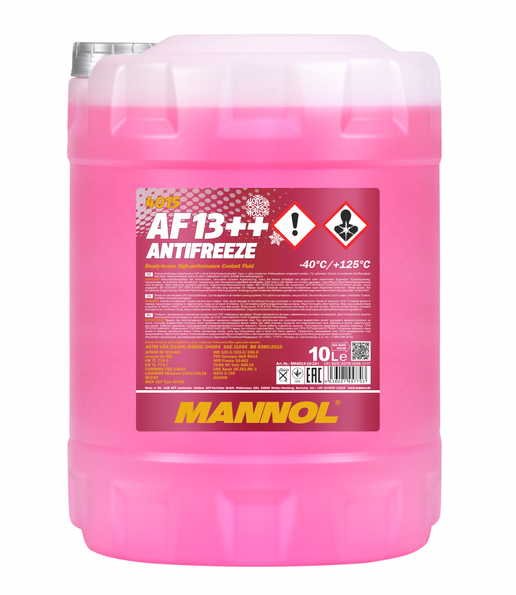 Mannol 4015 Kühlerfrostschutz Antifreeze AF13++ High Performance -40 Fertigmischung 10 Liter