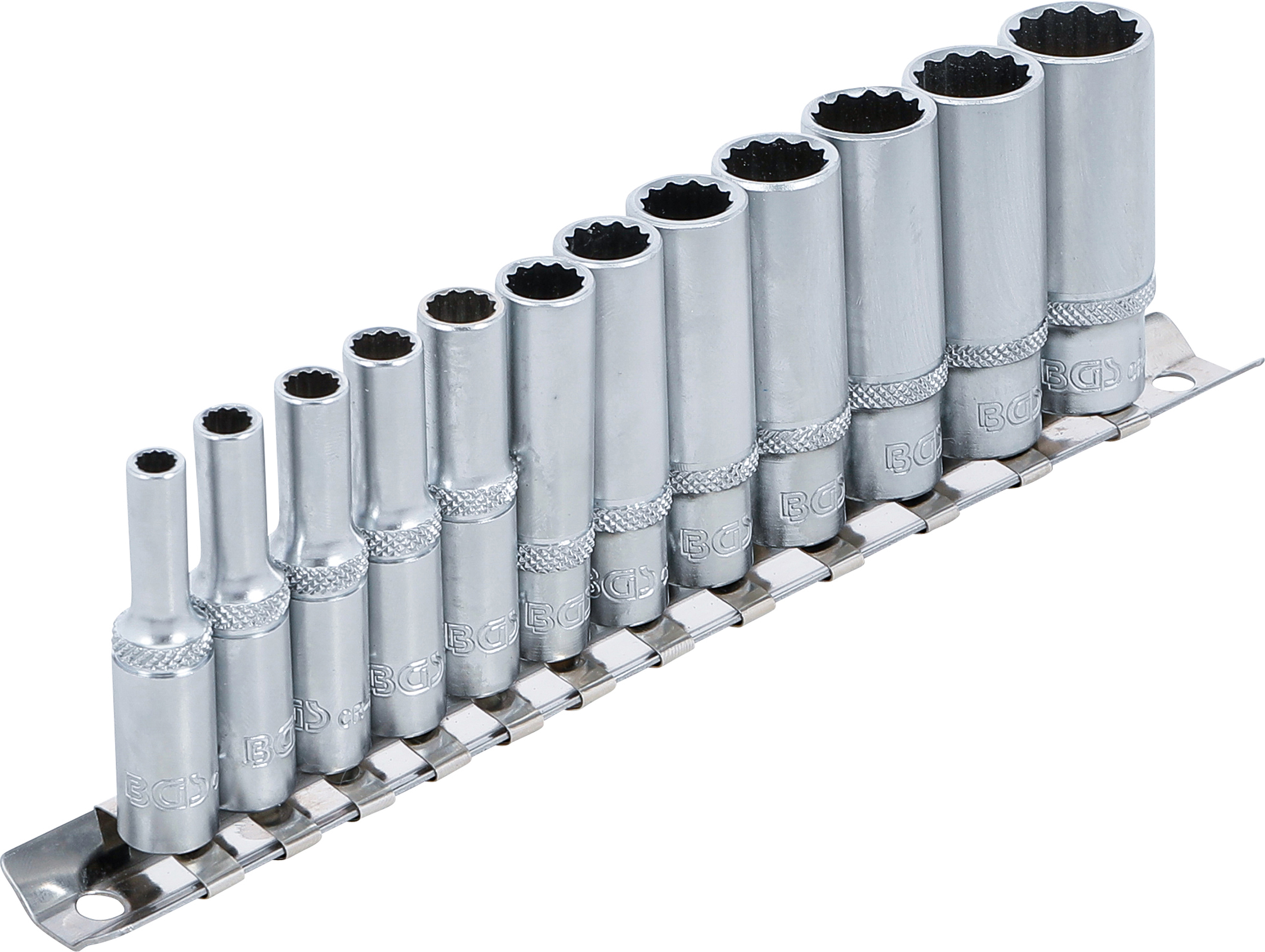 BGS Steckschlüssel-Einsatz-Satz Zwölfkant, tief | Antrieb Innenvierkant 6,3 mm (1/4") | Zollgrößen | 12-tlg.