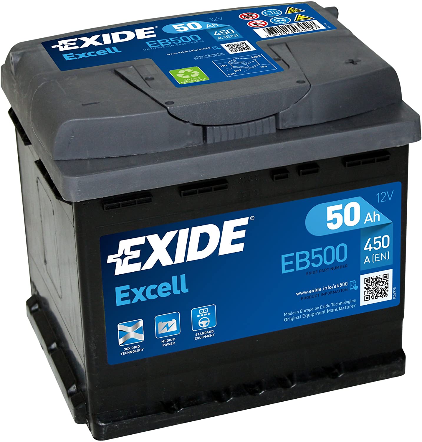 Starterbatterie Exide Excell EB500 12V 50Ah 450A